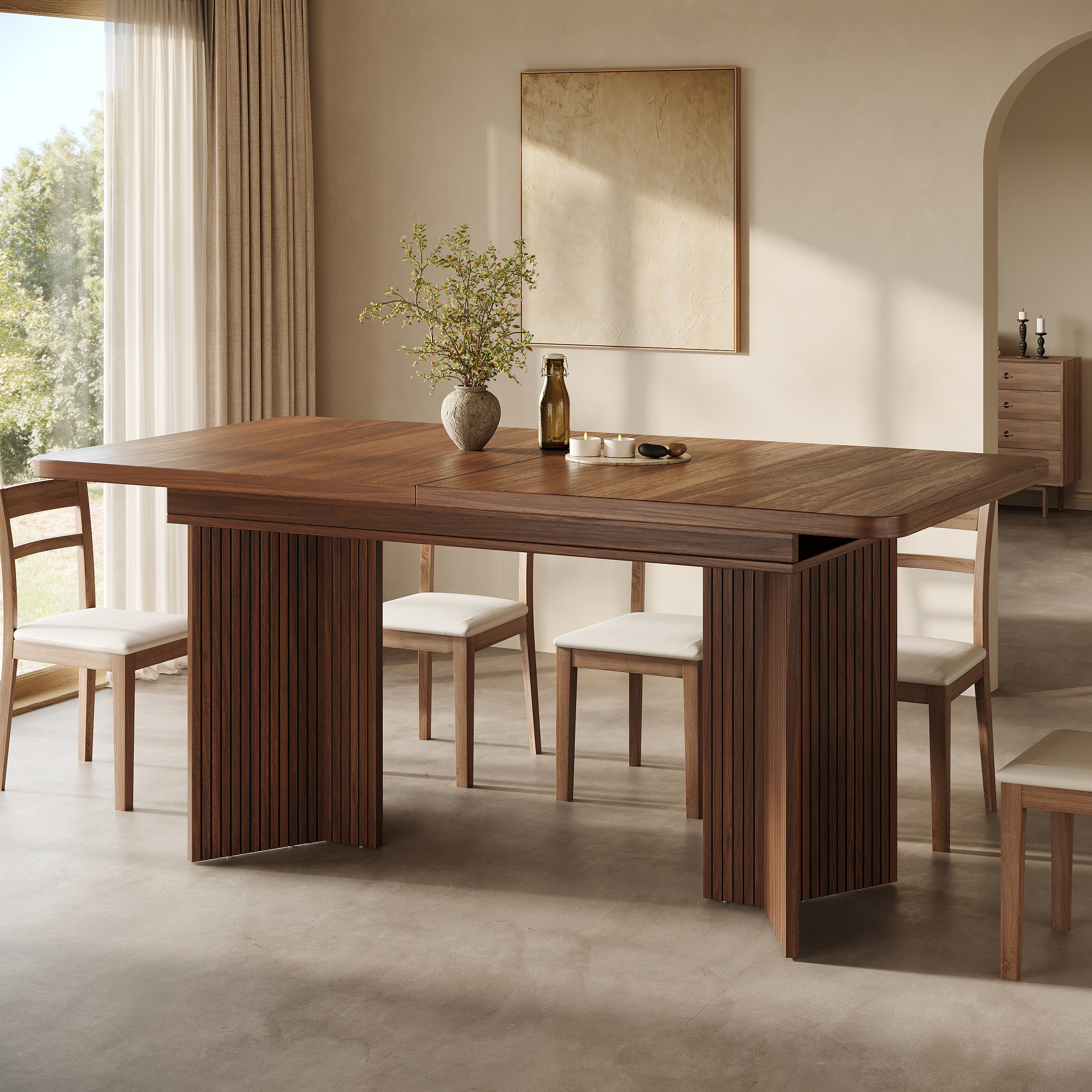 Extendable Dining Table 120-160 Cm With Vertical Grooved V-shaped Legs — image 2