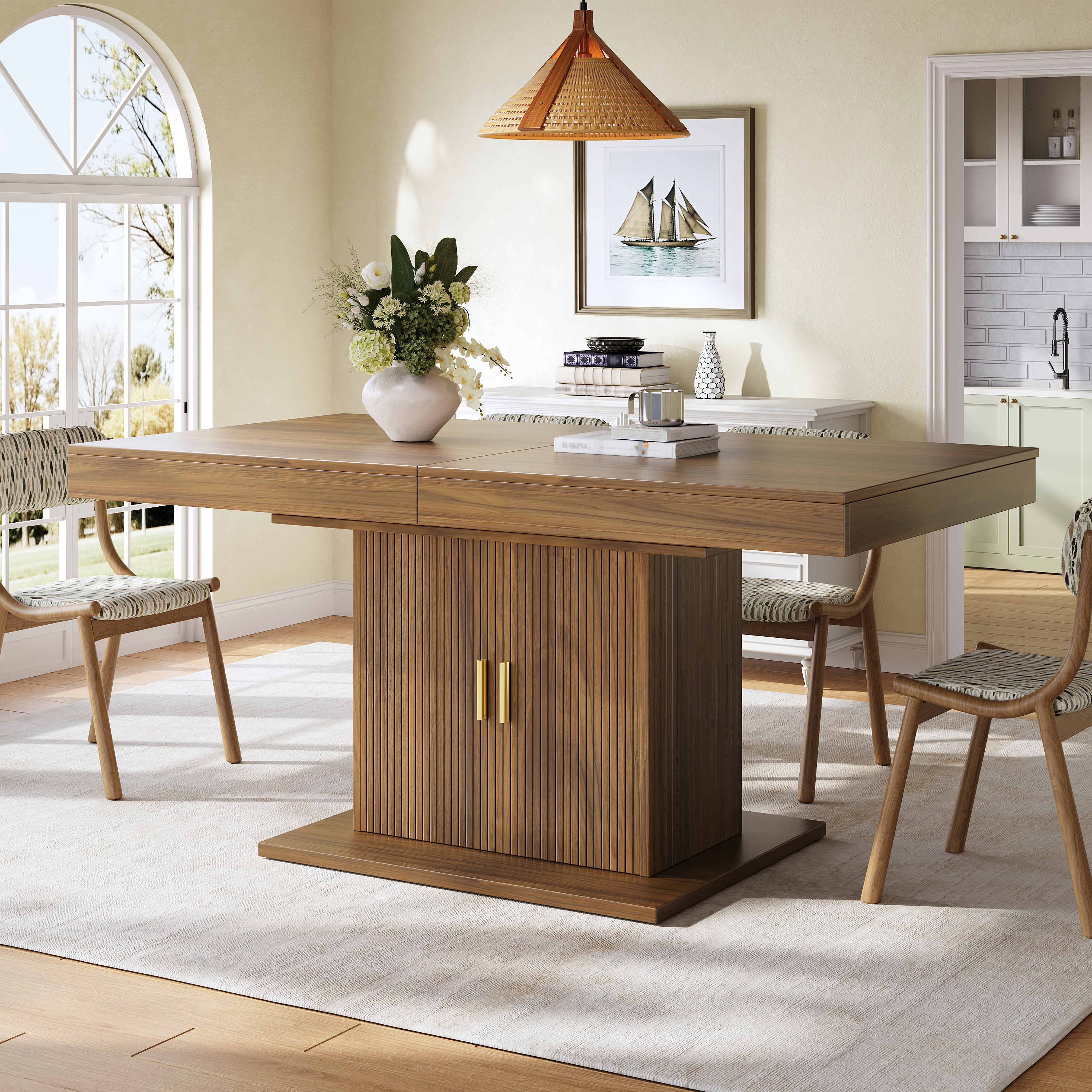 Extendable Dining Table With Integrated Storage Space 140-180 Cm, Vertical