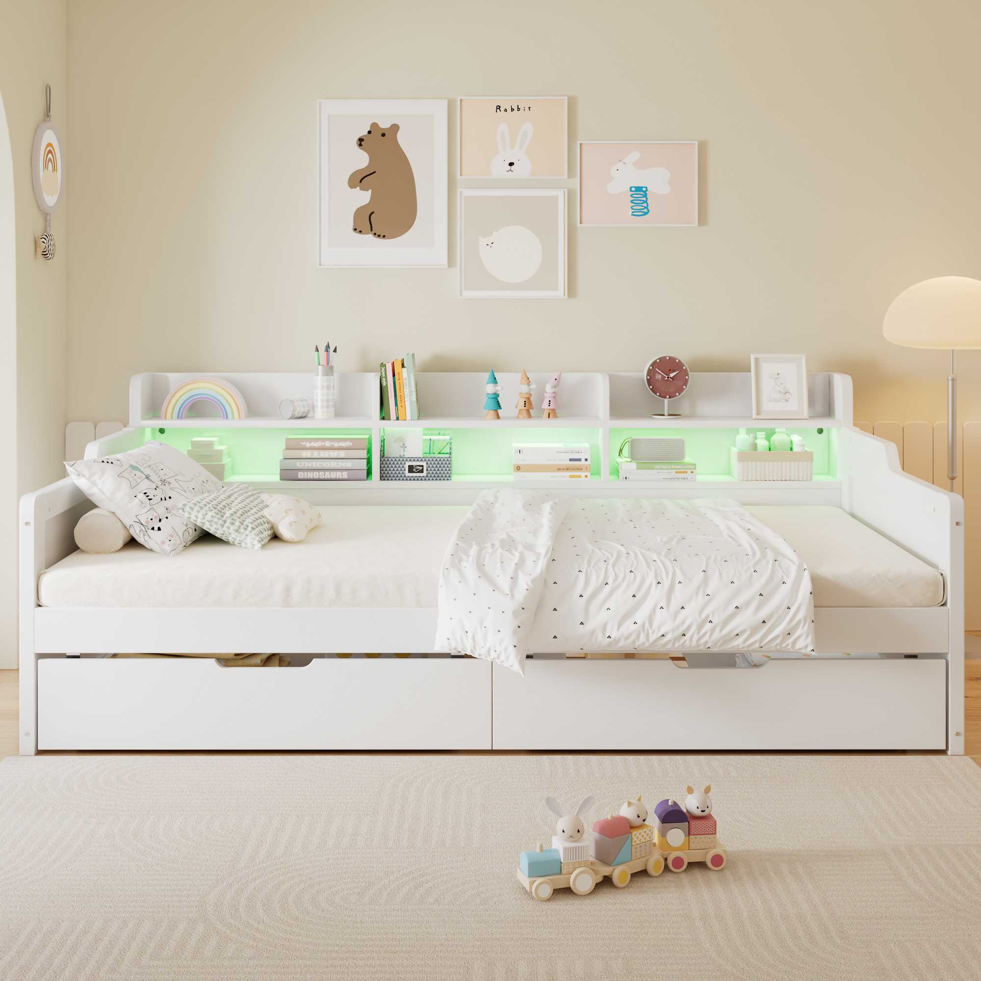 Wooden Bed, Daybed, Storage 3ft Single 90x190cm, With LED Strip Light, Sturdy — image 2