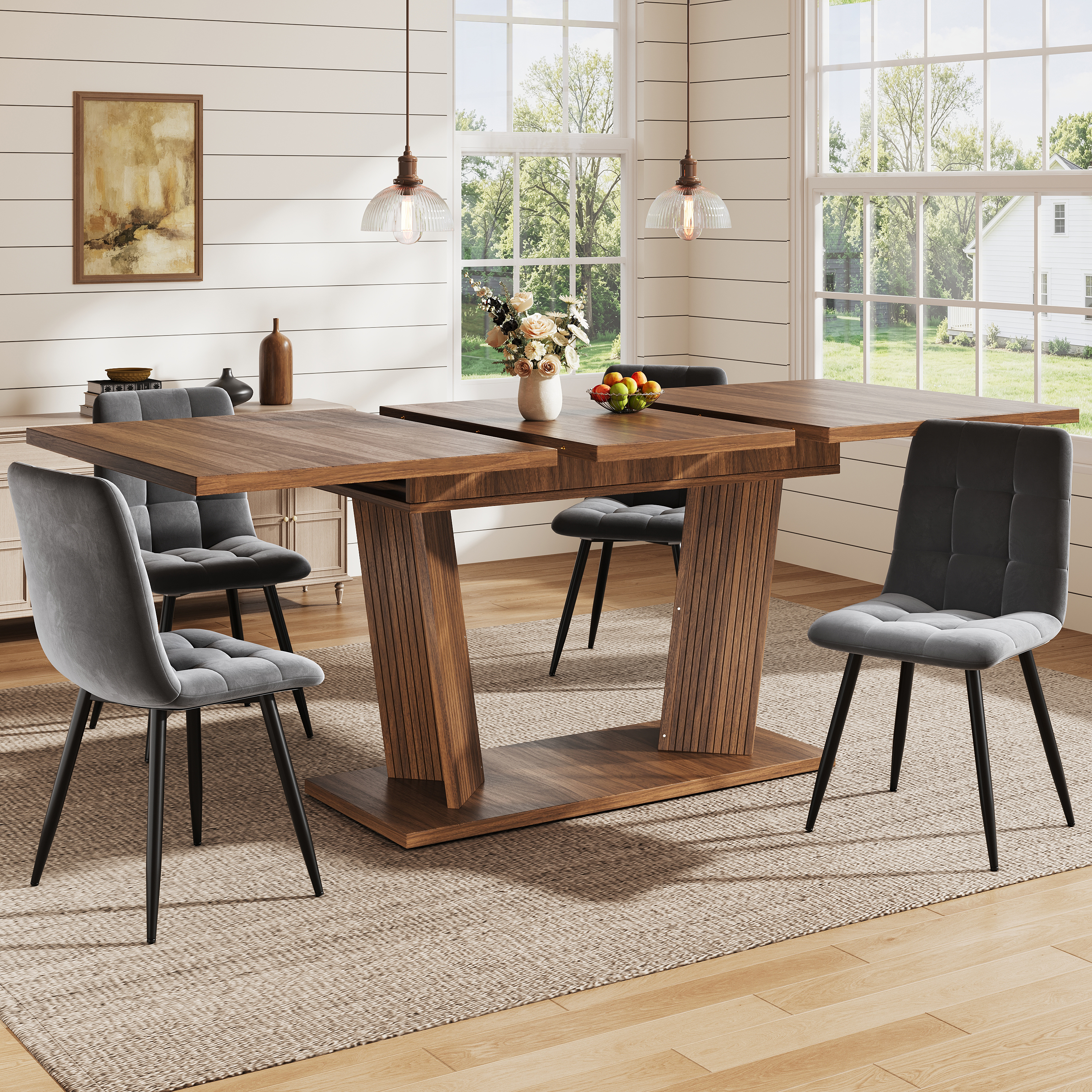 Extendable Dining Table, Modern, Solid Wood Look, Stable Base With Adjustable — image 5