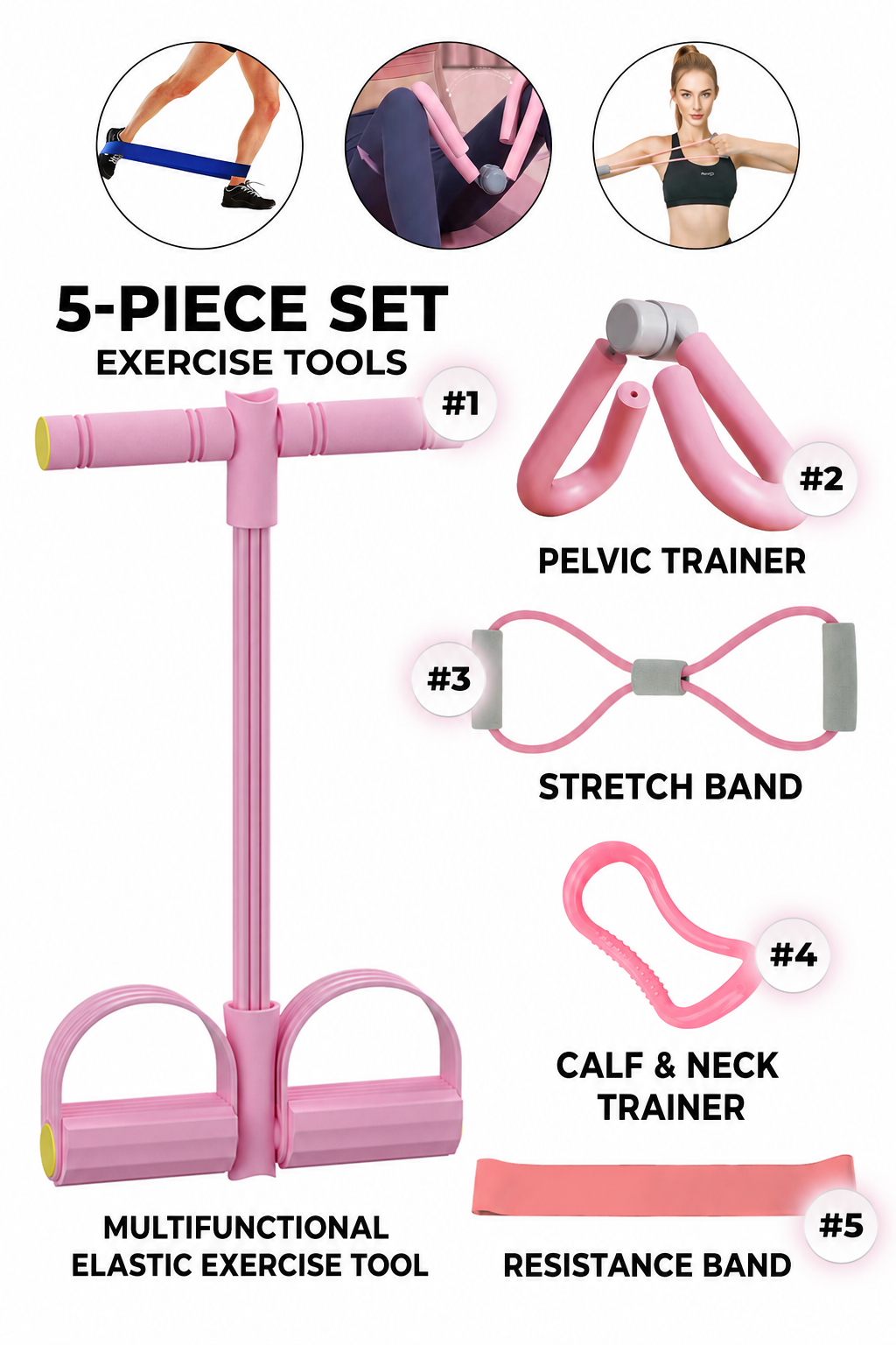 5 Piece Multifunctional Resistance Band Exercise Set Full Body Home Workout Tool