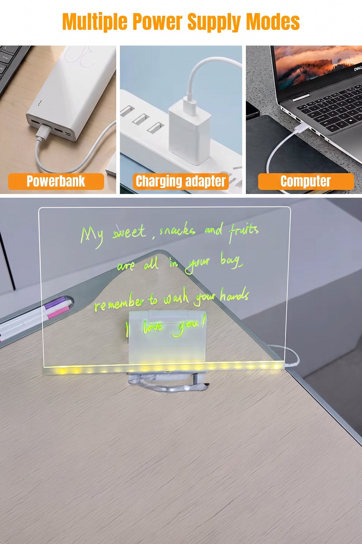 30 X 20 Cm LED Acrylic Message Board With 7 Colour Pens, USB Light Up Drawing — image 5