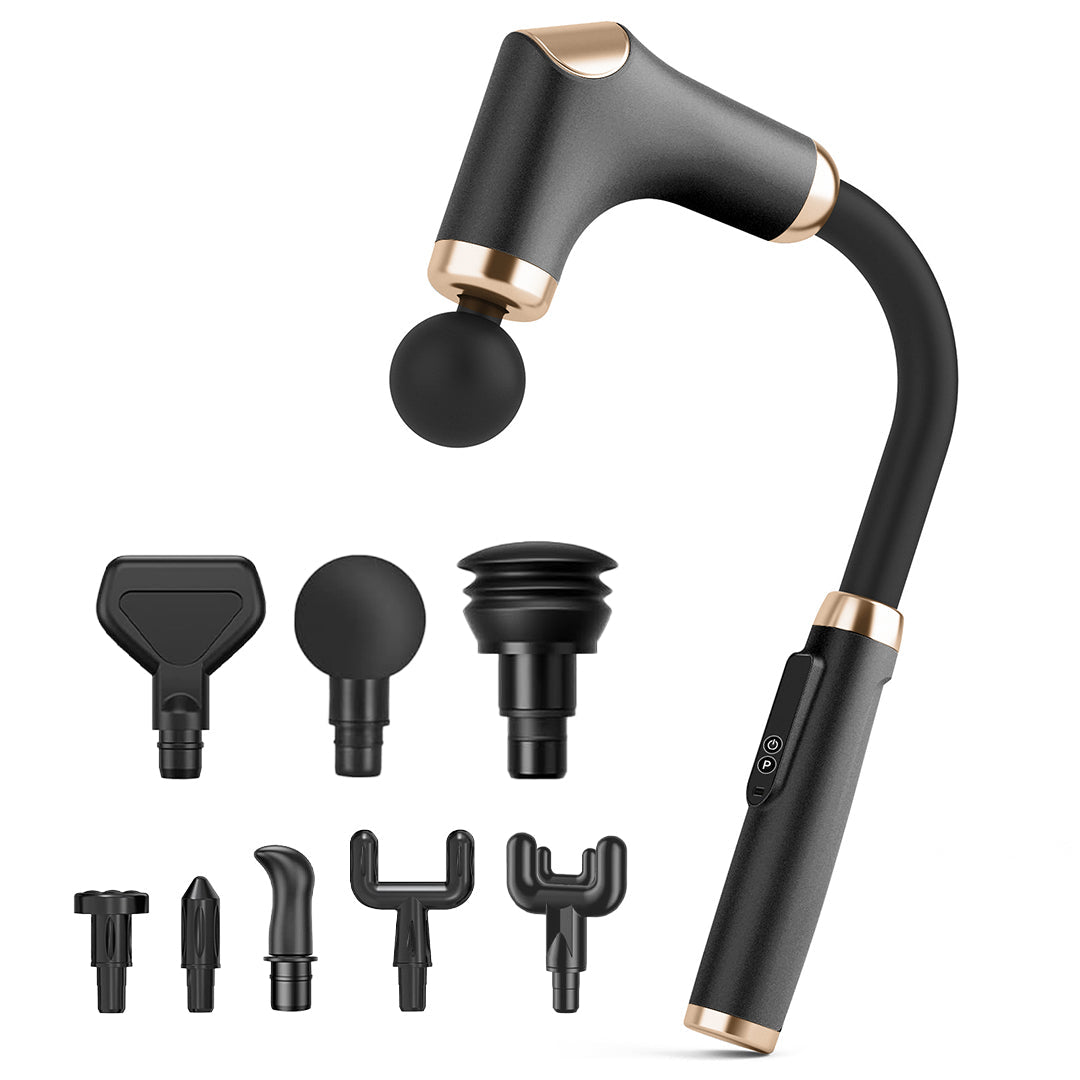 Cordless Massage Gun - 8 Heads, 3 Modes, Long Handle Ergonomic Design, Ultra Quiet Operation