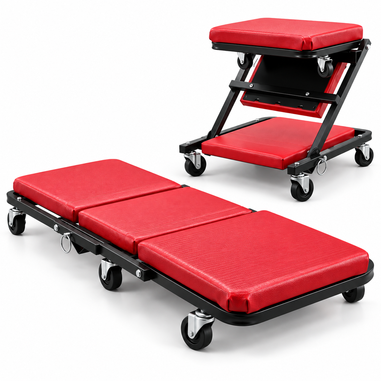 2 In 1 Mechanic Creeper Seat, Convertible Rolling Garage Creeper & Work Stool, Padded Car Repair Seat With Steel Frame And Swivel Castors
