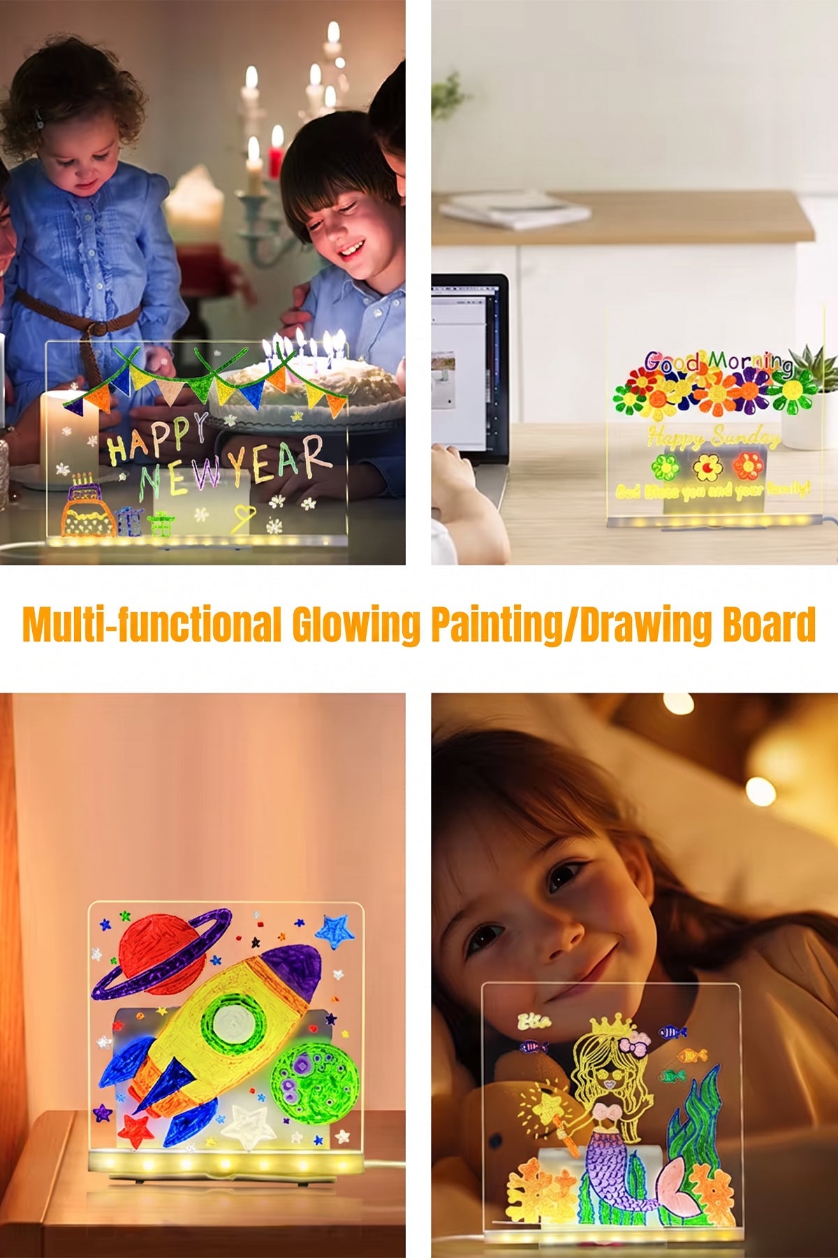30 X 20 Cm LED Acrylic Message Board With 7 Colour Pens, USB Light Up Drawing