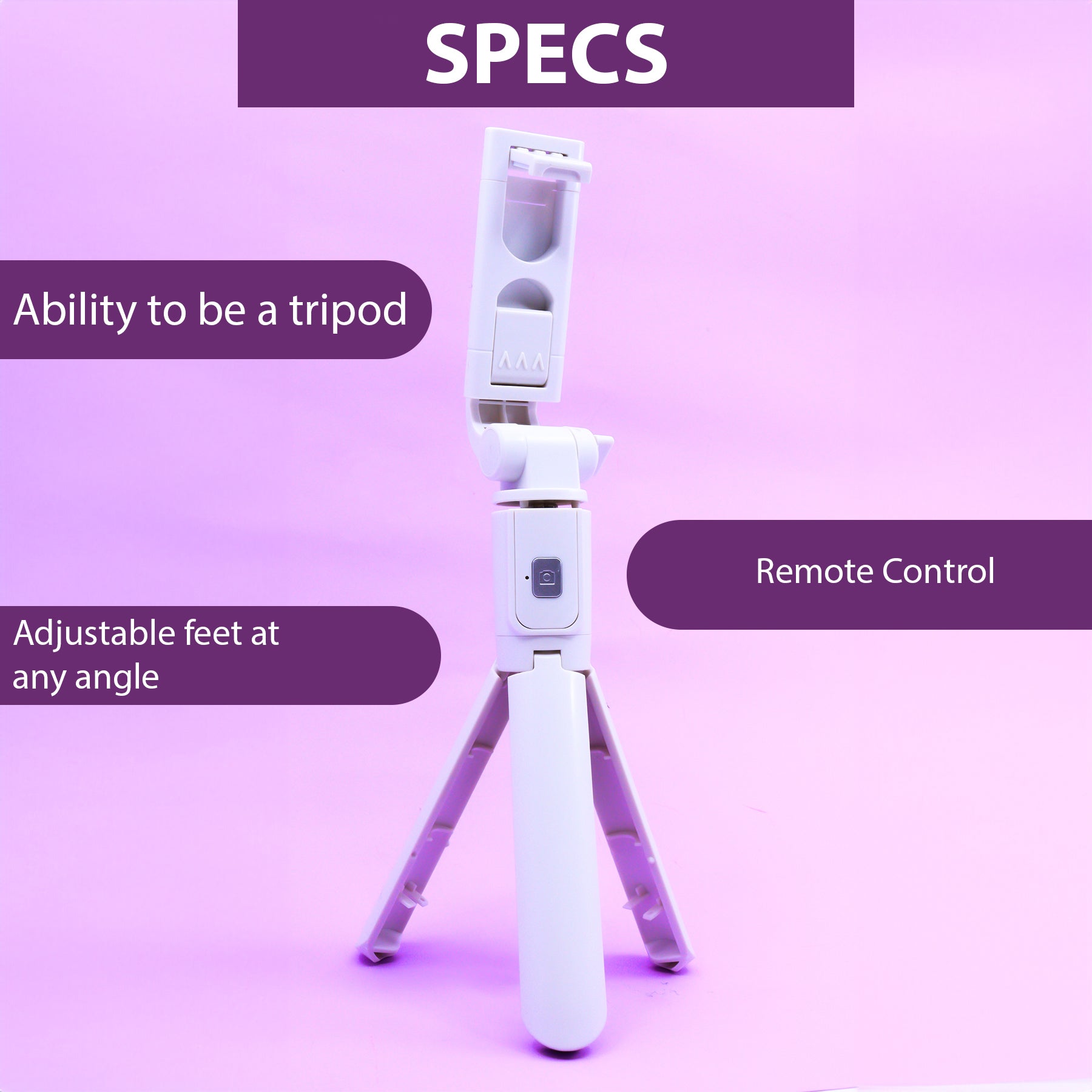 Extendable smartphone selfie stick with remote (standard)
