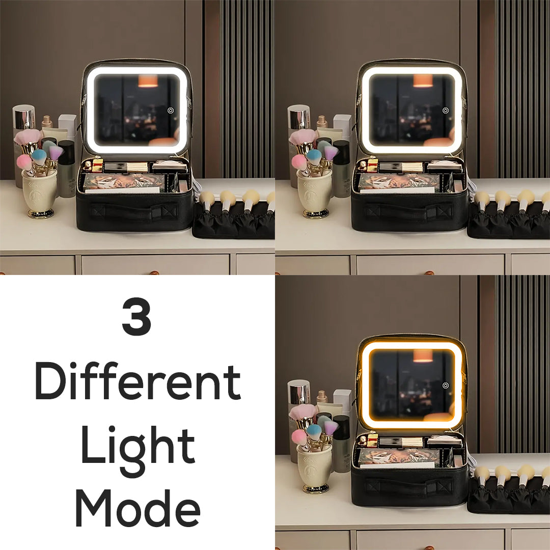 LED Makeup Organizer Case With Lighted Mirror And Adjustable Compartments — image 2