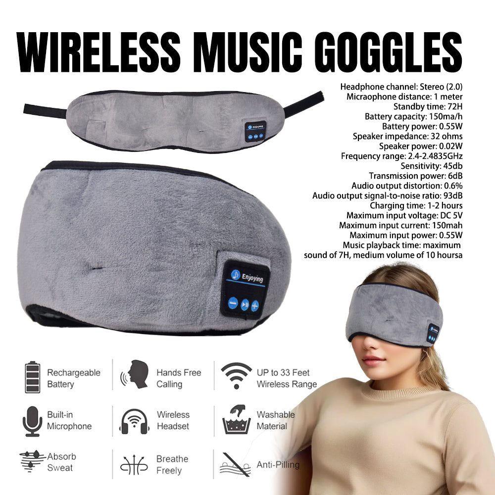 Bluetooth 5.0 Wireless Sleep Headphones Eye Mask With Built-in Speakers, Rechargeable Battery 2