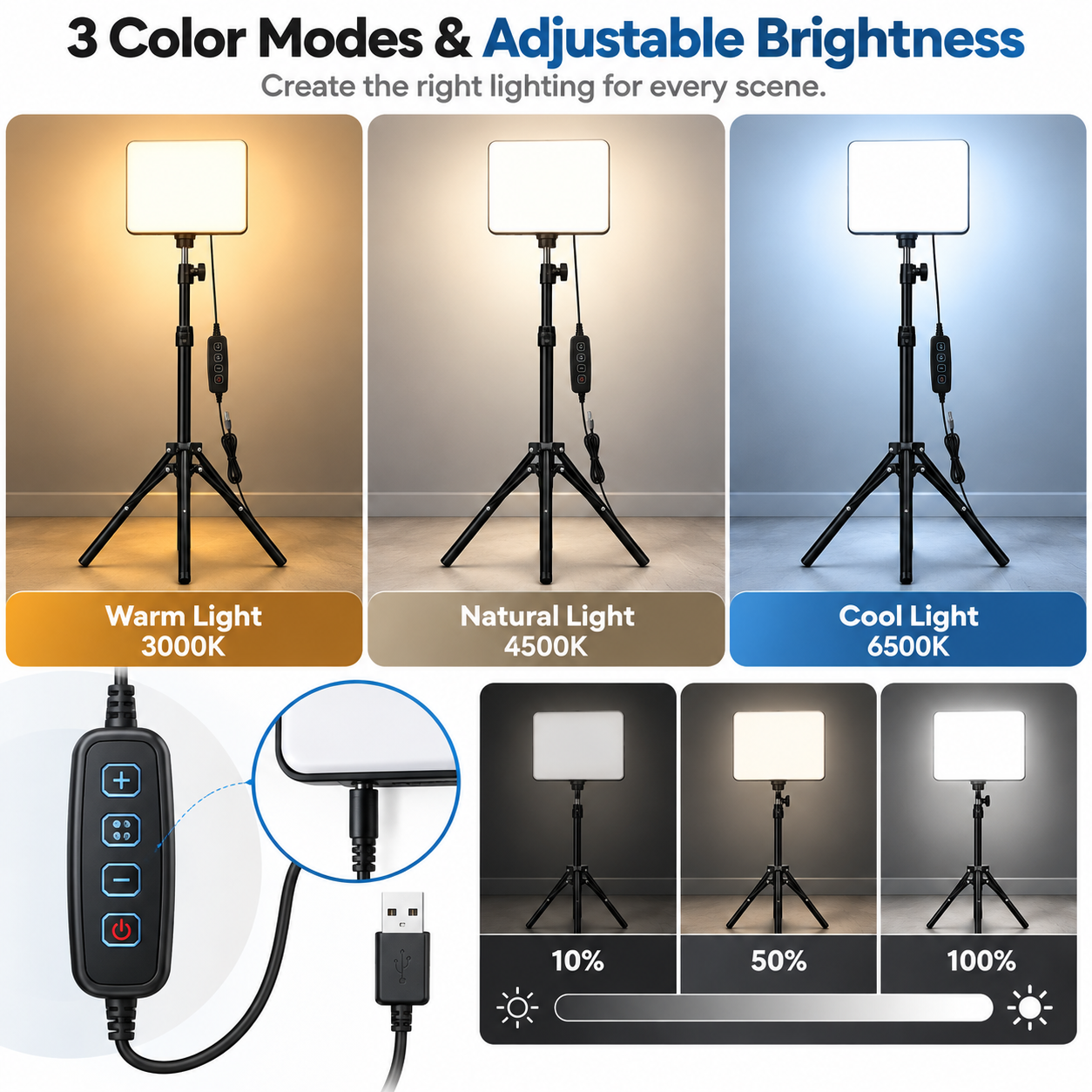LED Fill Light With Adjustable Tripod Stand, USB Powered Dimmable Panel 3 — image 2