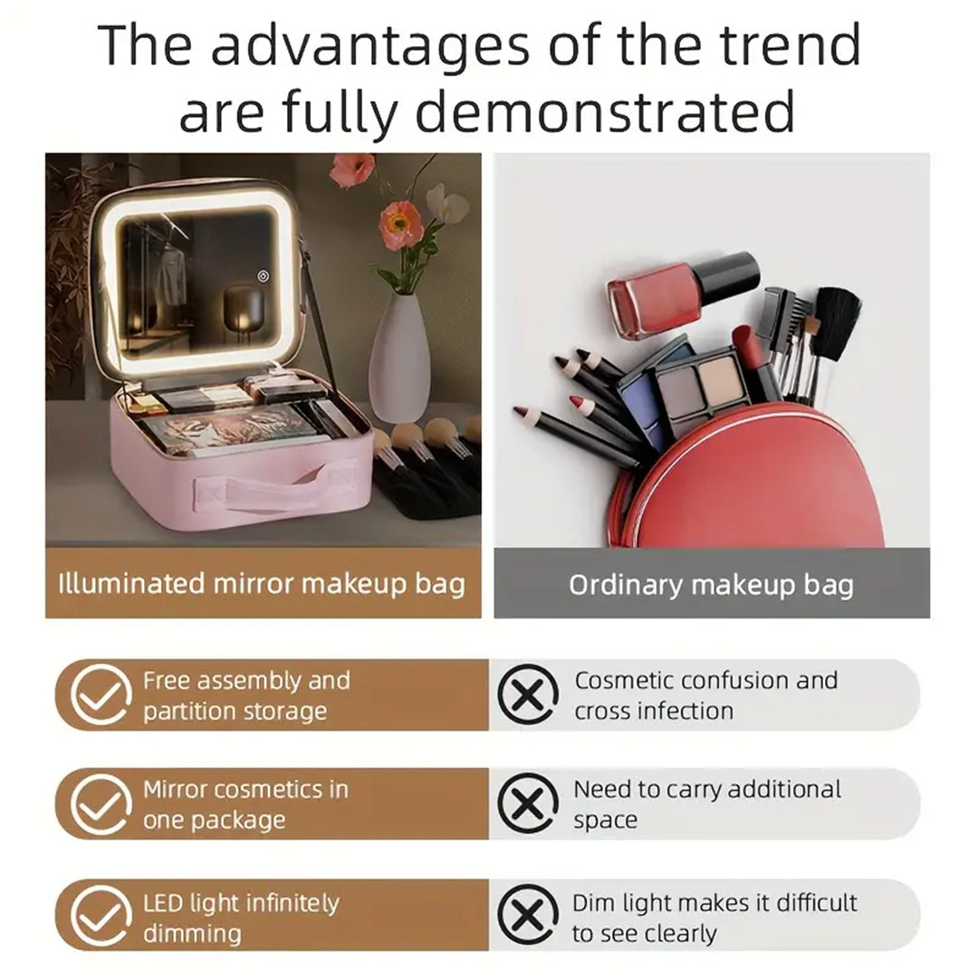 LED Makeup Organizer Case With Lighted Mirror And Adjustable Compartments — image 4