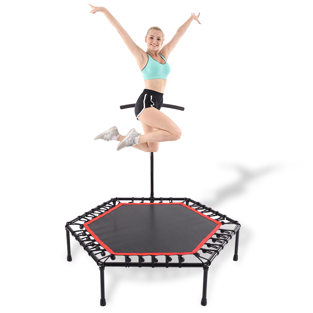 Durable Hexagonal Fitness Trampoline With Adjustable Handle - Ideal For Fun And Safe Home Workouts
