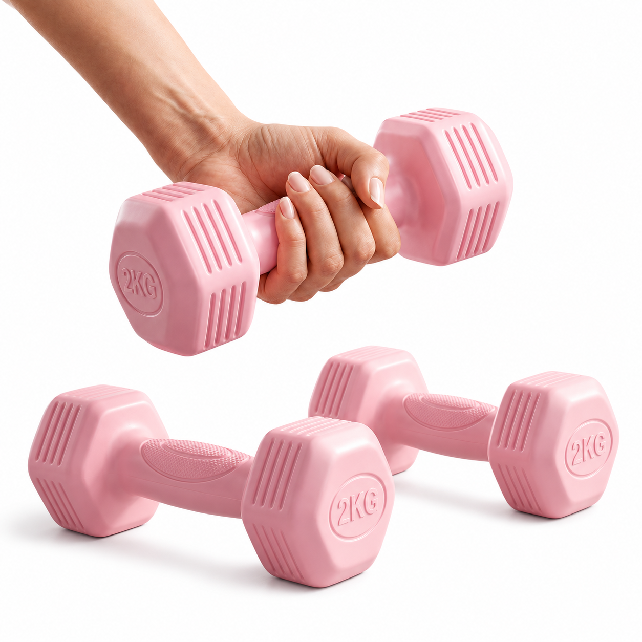 2x2kg Pink Dumbbell Set - 4kg Total, Comfort Grip Hand Weights For Home Workout, Fitness & Light Training