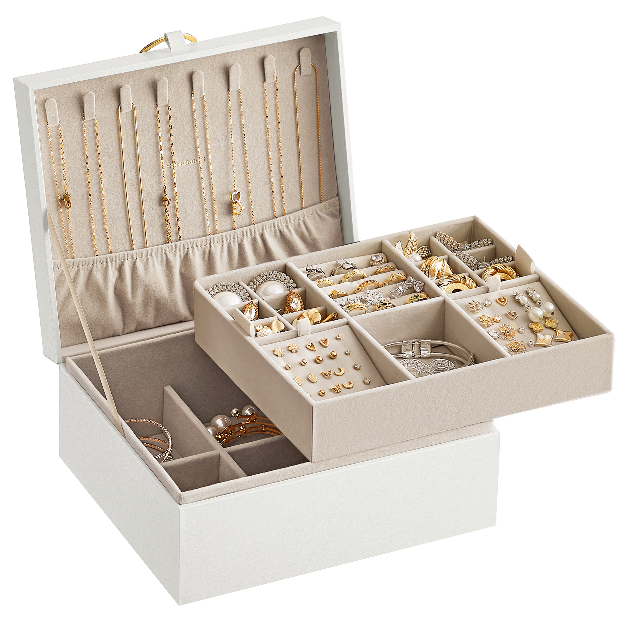 SONGMICS 2-Layer Jewelry Box With Handle, Removable Tray, Floating Effect