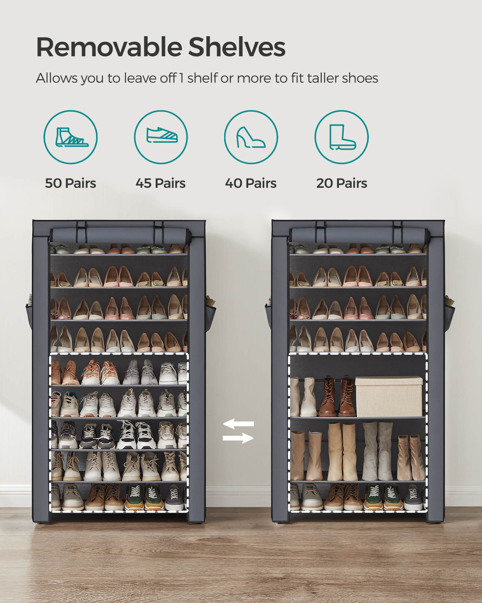 10-Tier Shoe Rack with Cover, picture 3 of 4