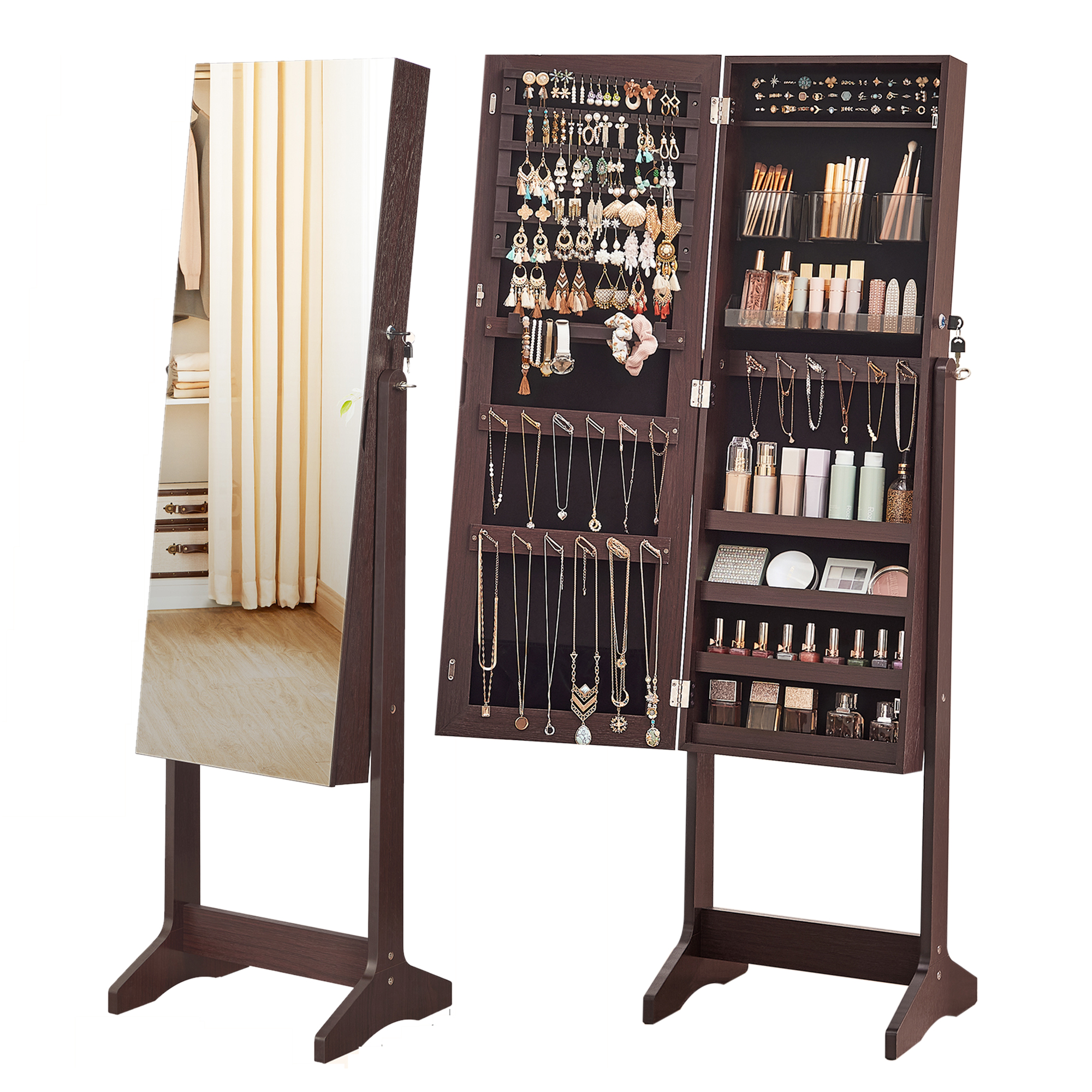 SONGMICS LED Jewelry Cabinet Standing, Lockable Armoire