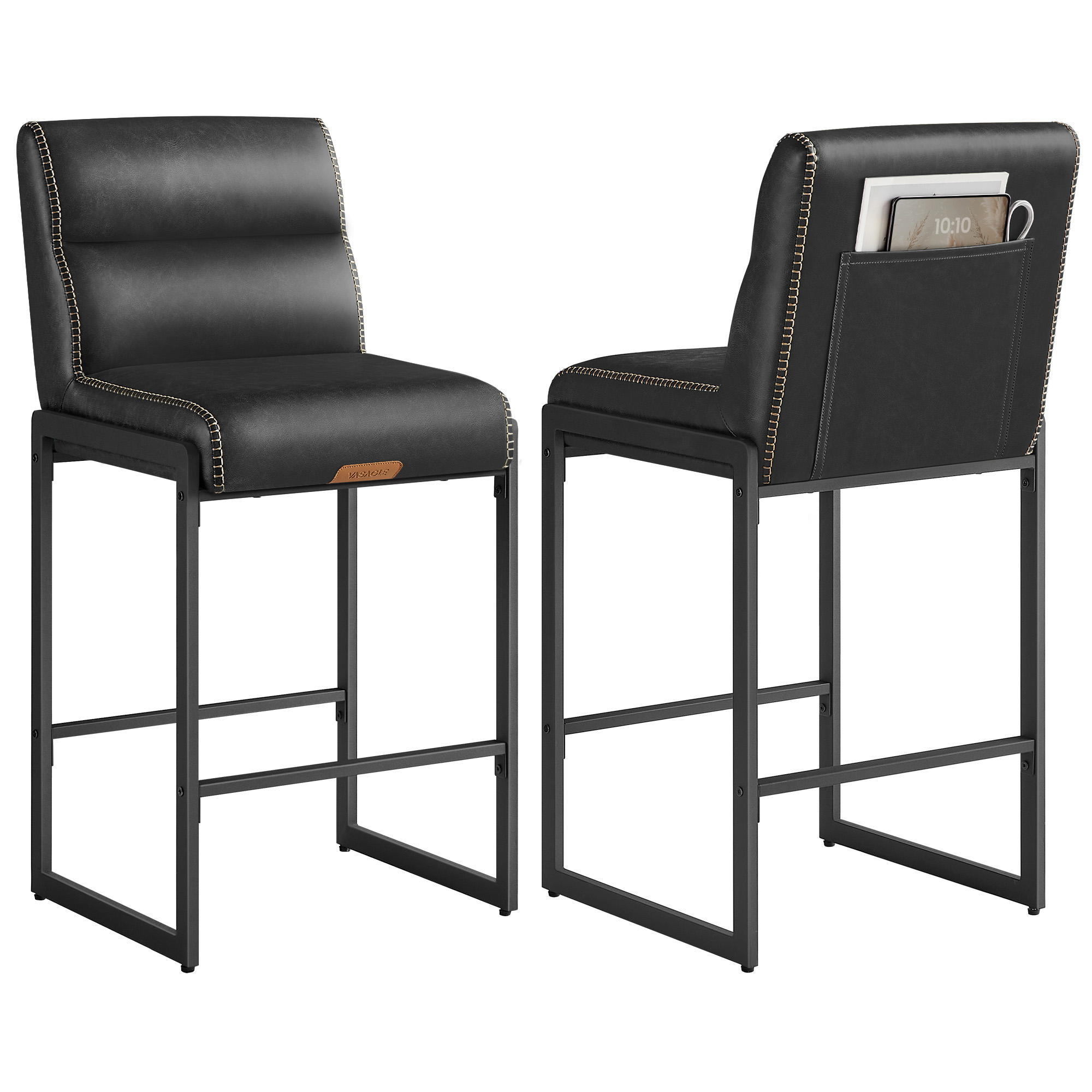 VASAGLE Bar Stools Set Of 2, Counter Height Chairs With Backs, 26.4-Inch