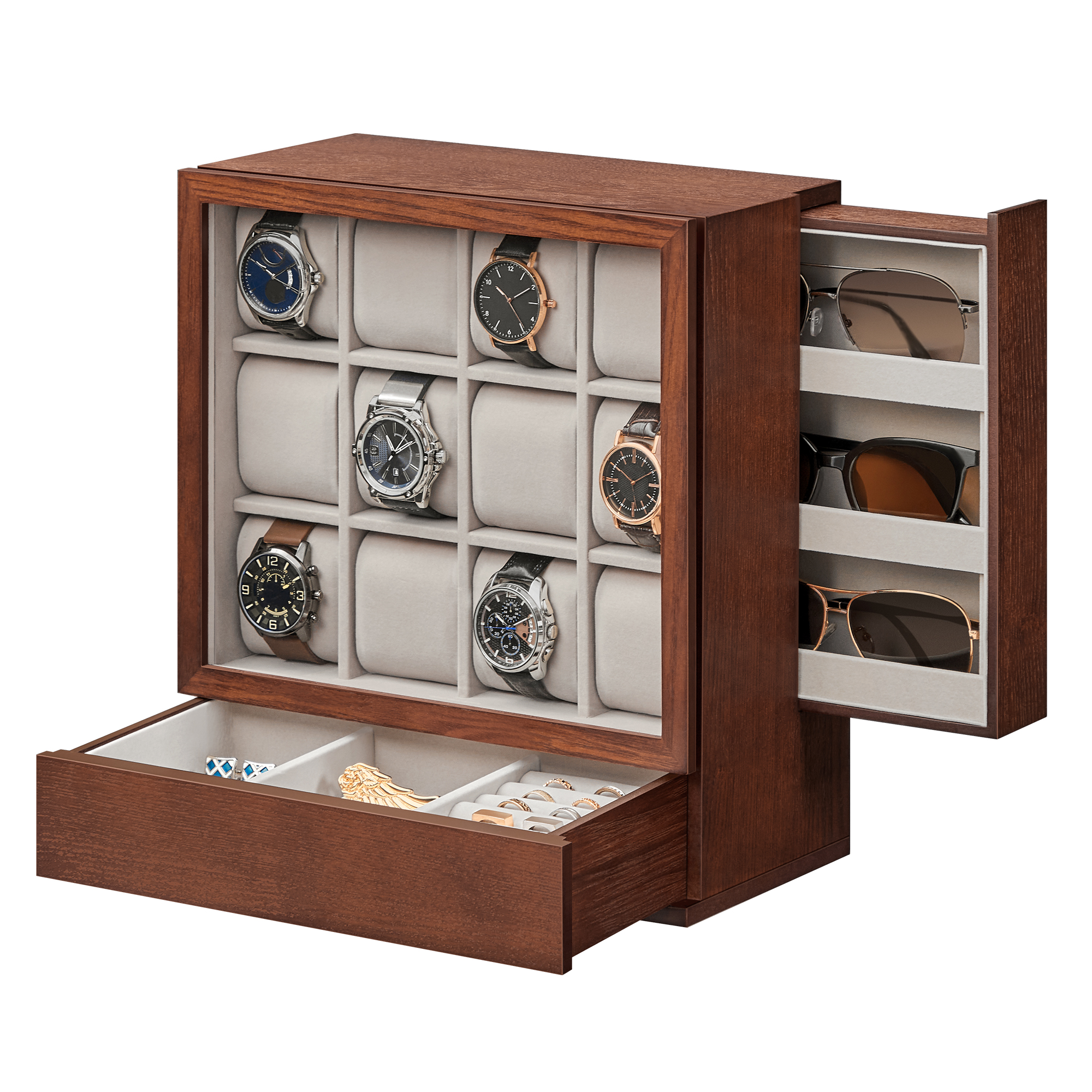 SONGMICS 12 Watch Display Case, Watch Box With Hidden Storage