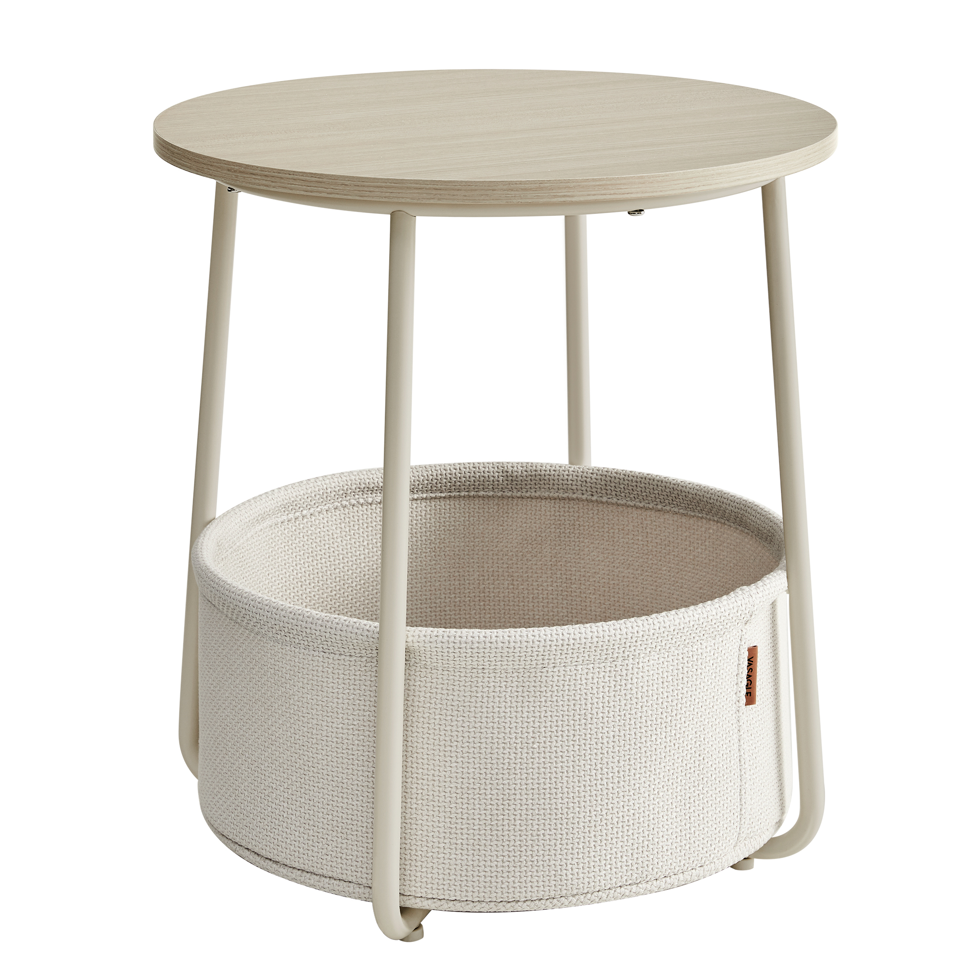 VASAGLE Small Round Side End Table, Small Nightstand With Fabric Basket