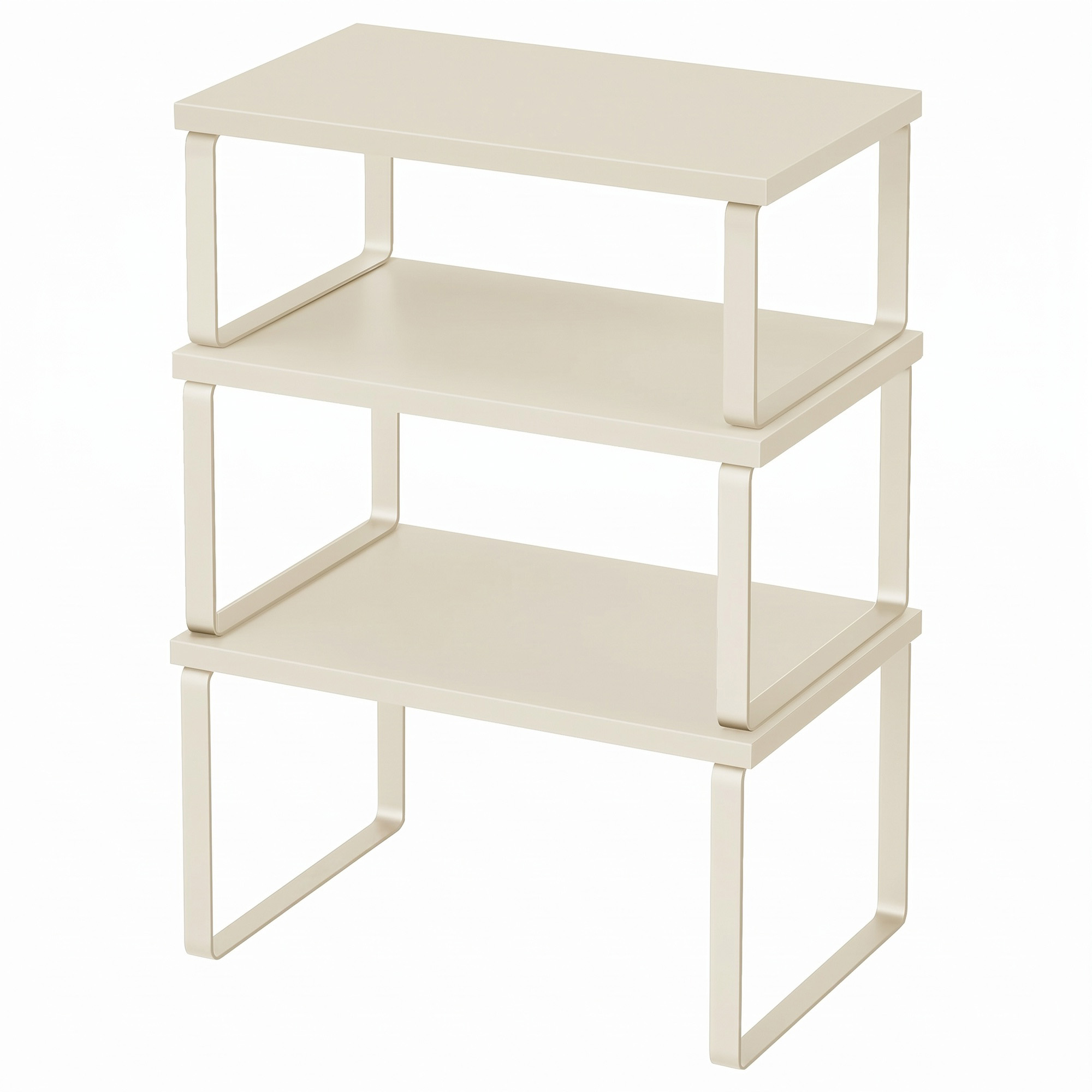 Cabinet Organizer Shelf, Set Of 3 Stackable Tiered Spice Rack, Expandable Shelf Riser, White