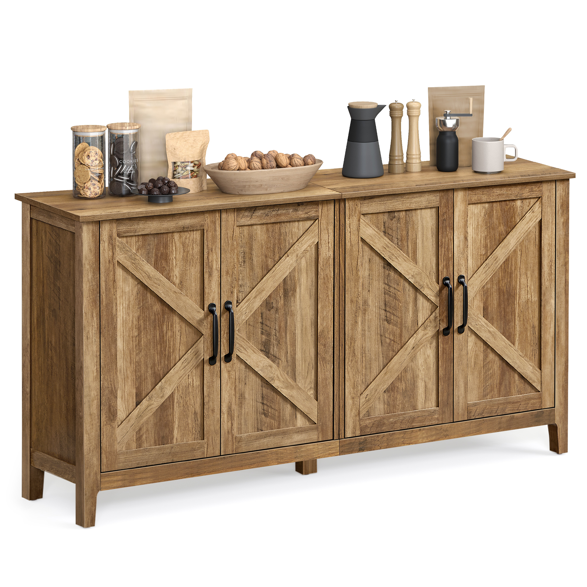 VASAGLE Buffet Cabinet, Coffee Bar With 4 Doors, Adjustable Shelf