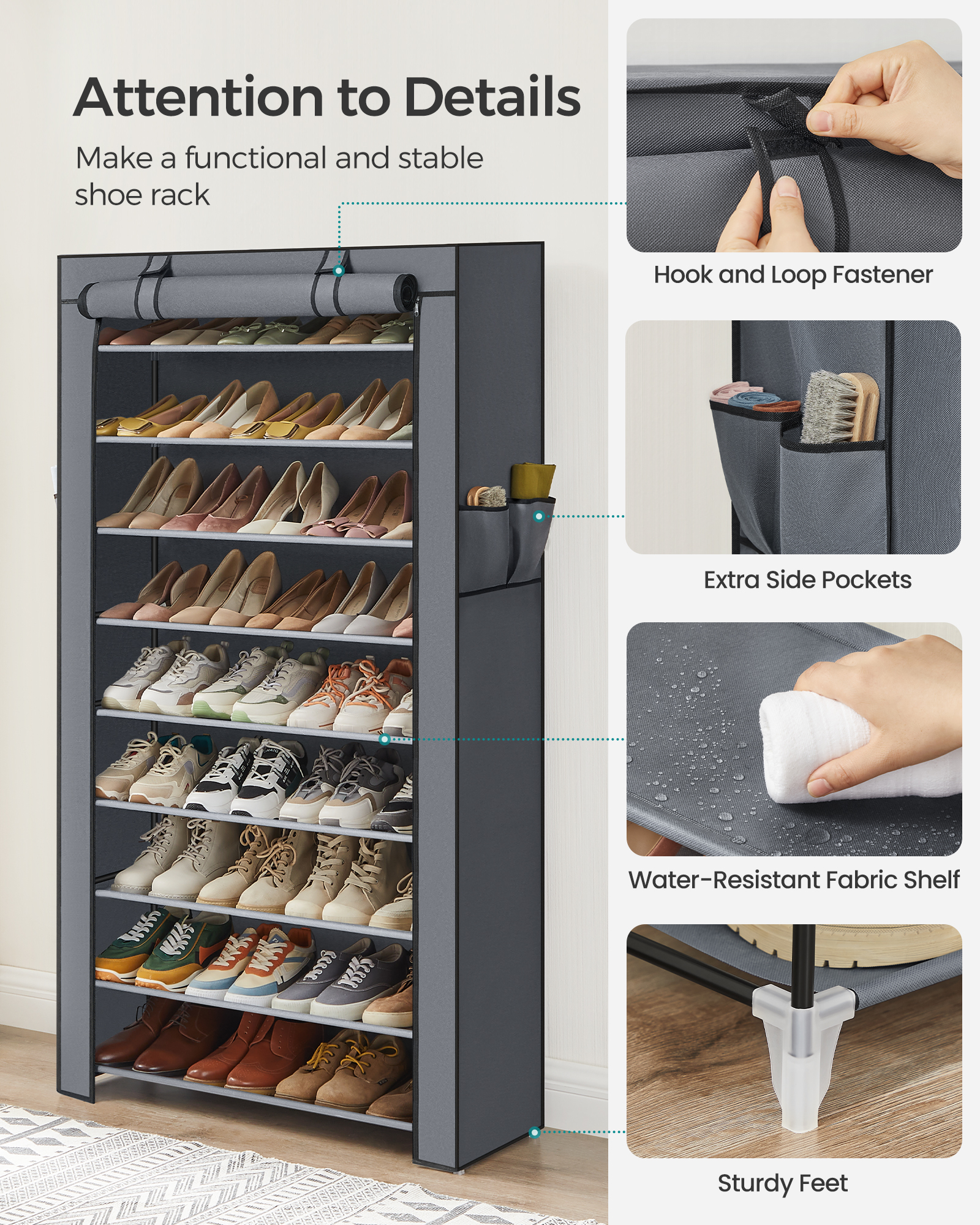 10-Tier Shoe Rack with Cover, picture 4 of 4