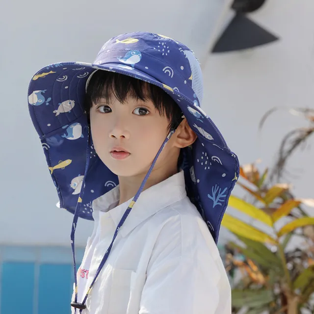 Baby Sunshade Thin Breathable Neck Protection Sun Hat Shawl Dark Blue - Shop at LoveMi