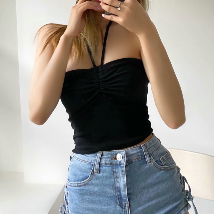 Summer New Design Sense Blue Wrap Chest Top