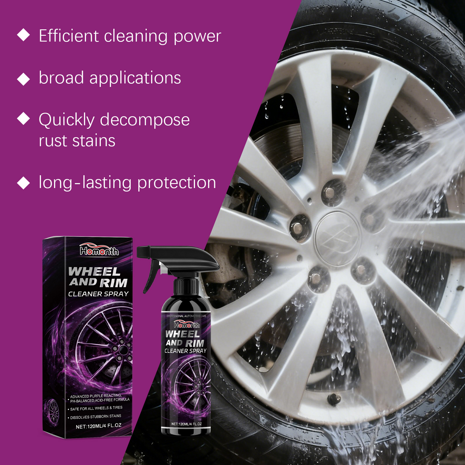 Wheel Cleaning Spray, Tire Rim Decontamination Gloss Daily Care Cleaner 5