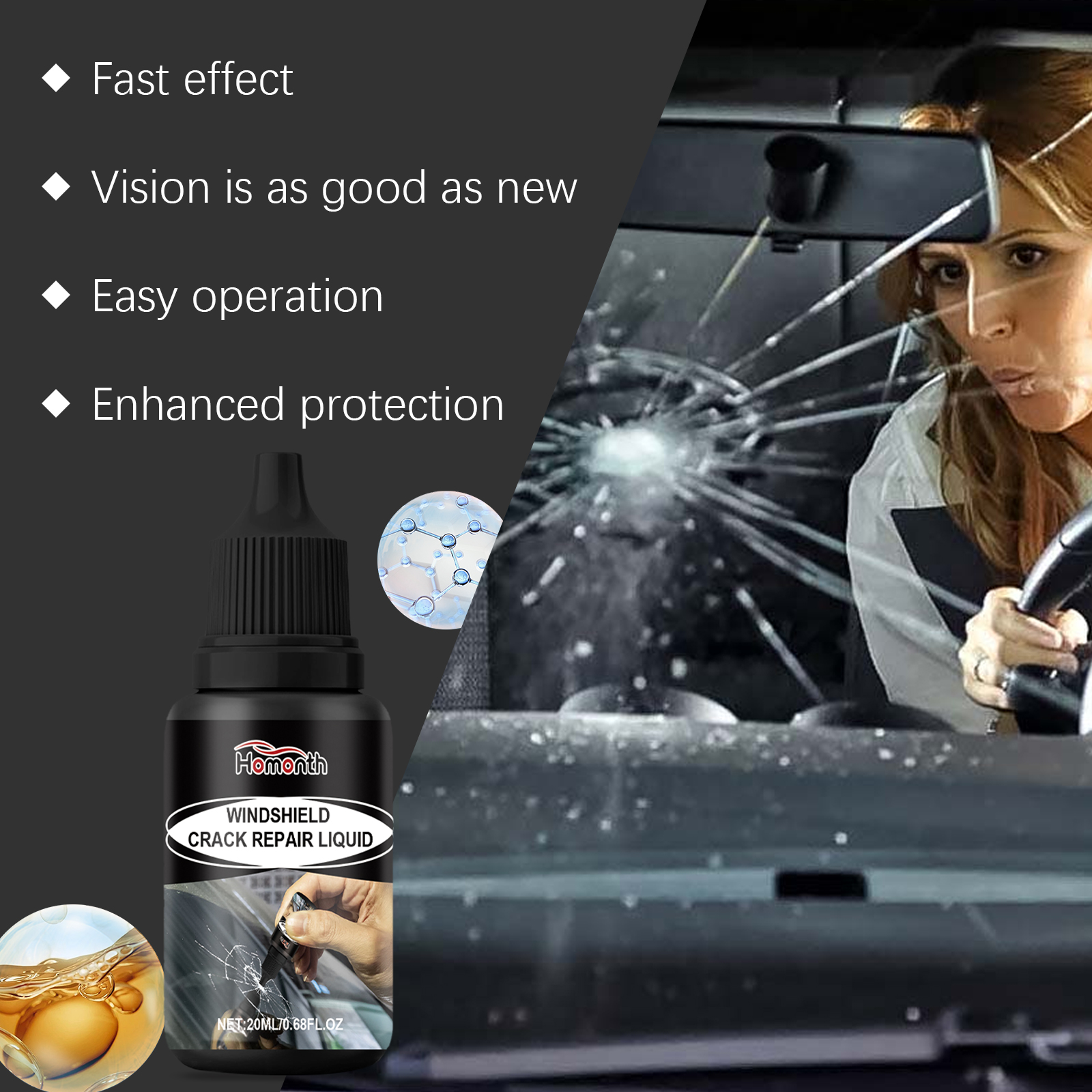 Windshield Repair Fluid, Glass Crack Decontamination Clear View 5