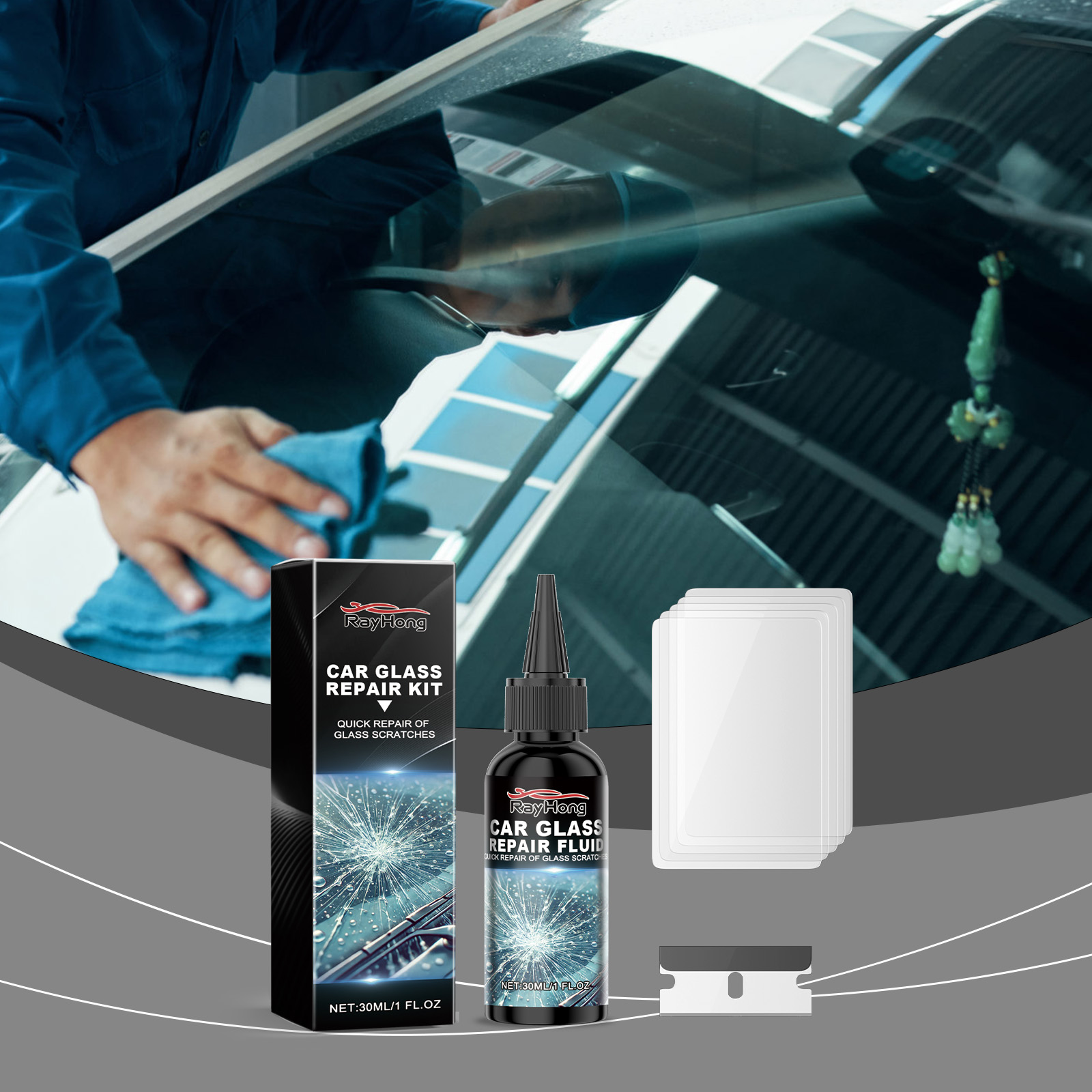 Windshield Repair Kit, Window Crack Clear Visibility Tool Set 2