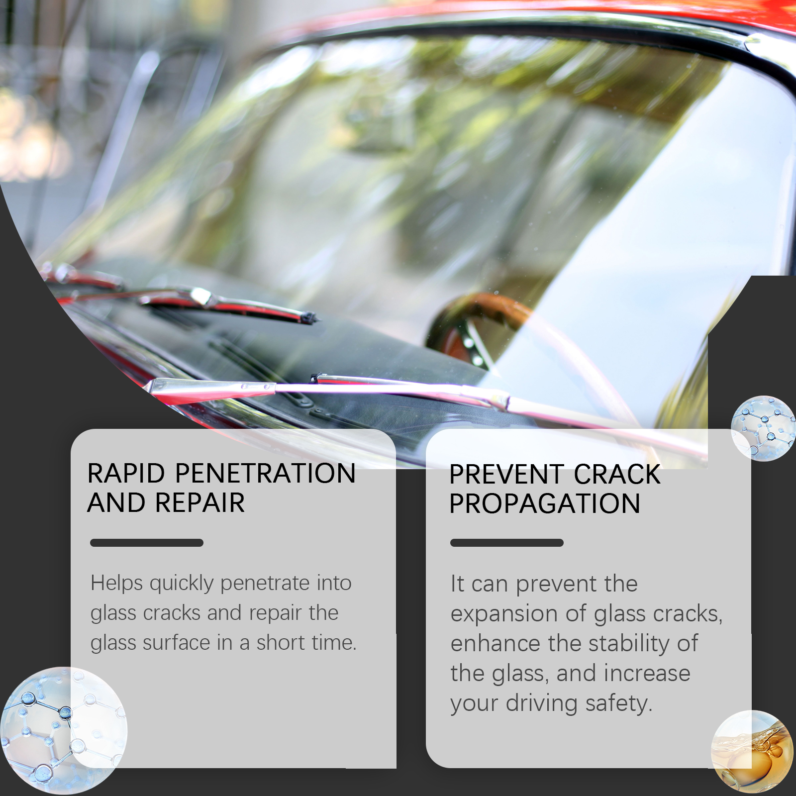 Windshield Repair Fluid, Glass Crack Decontamination Clear View