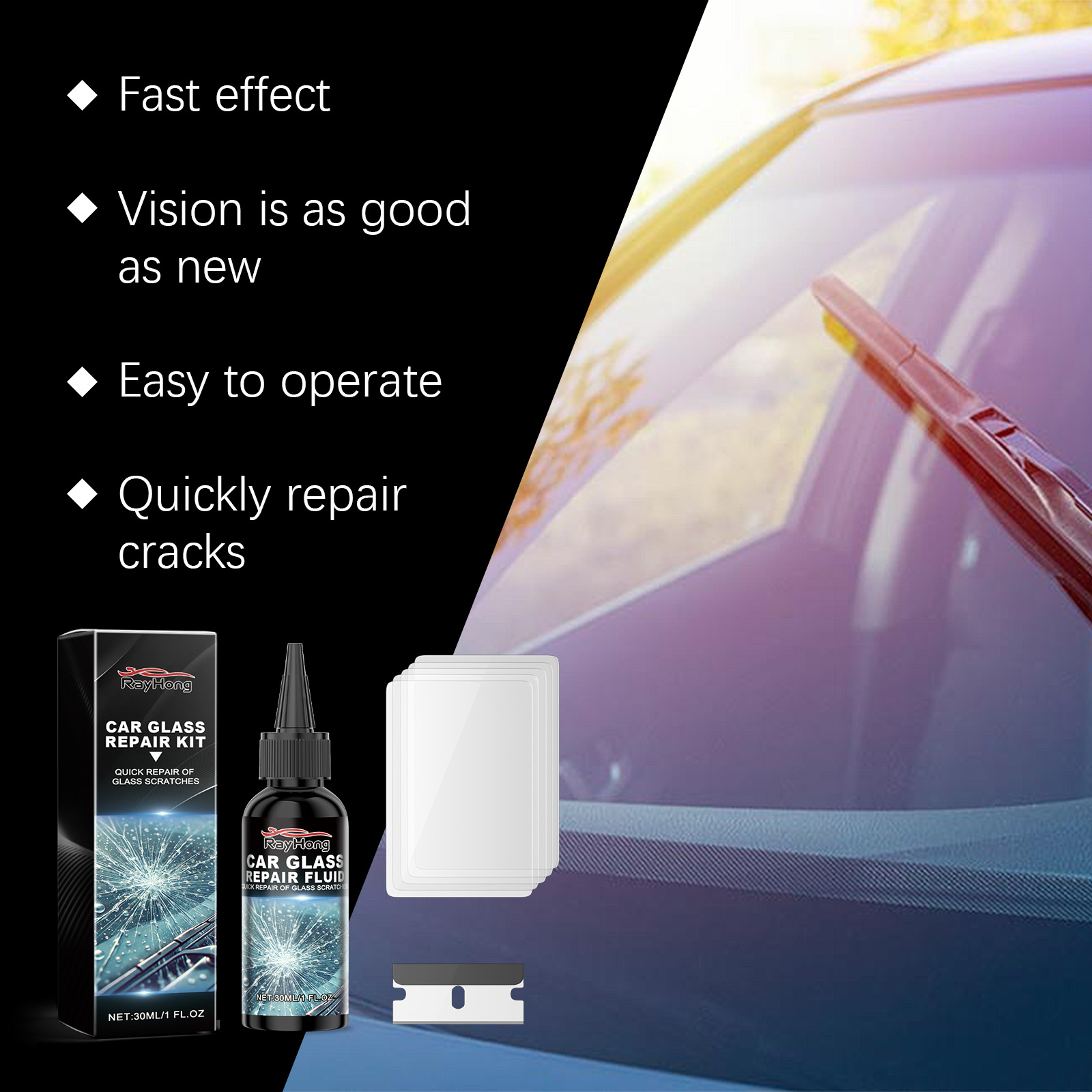 Windshield Repair Kit, Window Crack Clear Visibility Tool Set 5