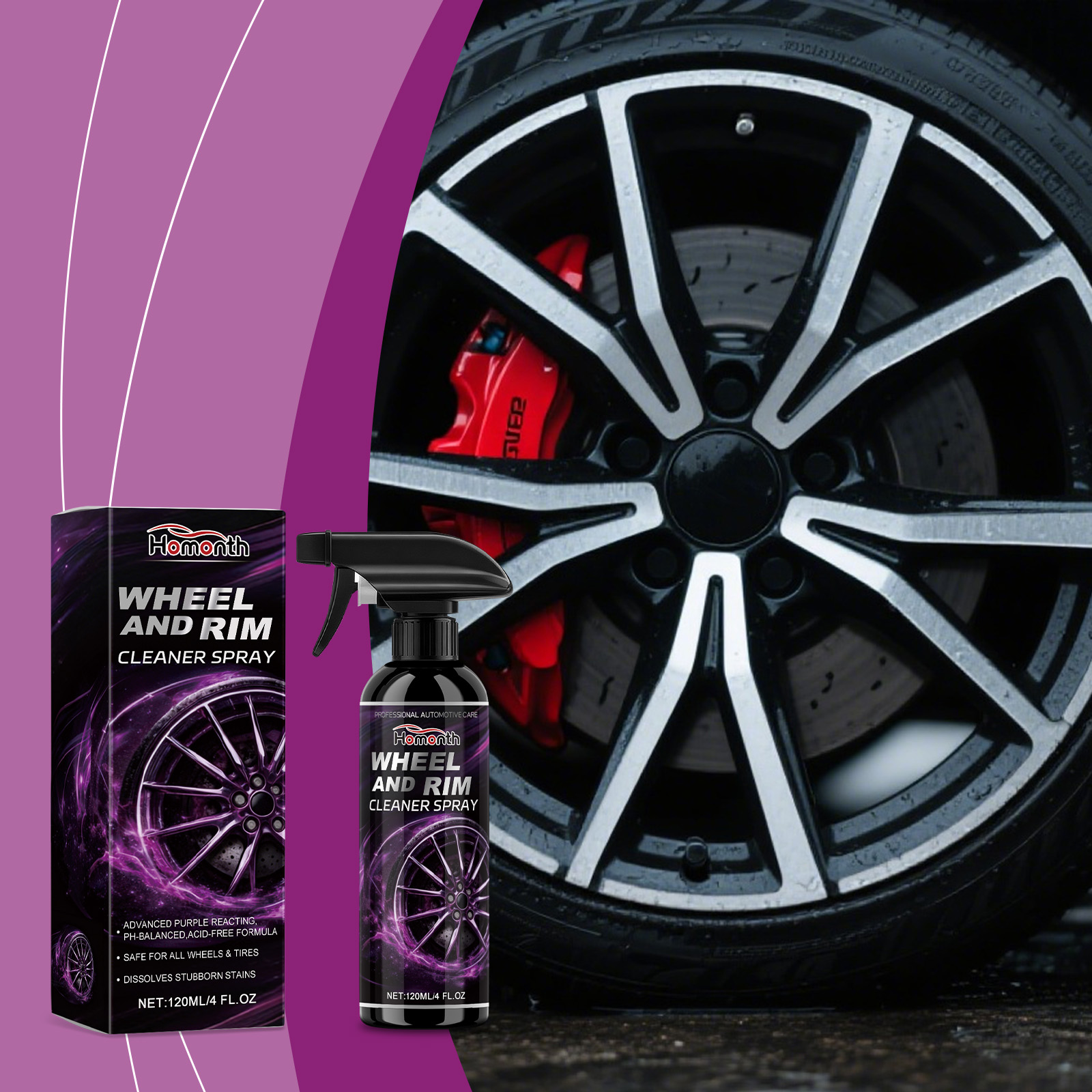 Wheel Cleaning Spray, Tire Rim Decontamination Gloss Daily Care Cleaner 2