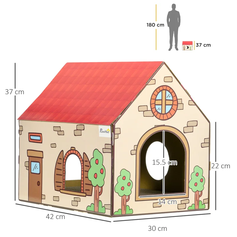Cardboard Cat House, Recyclable Corrugate Scratcher for Indoor Cats, Burgundy — image 4