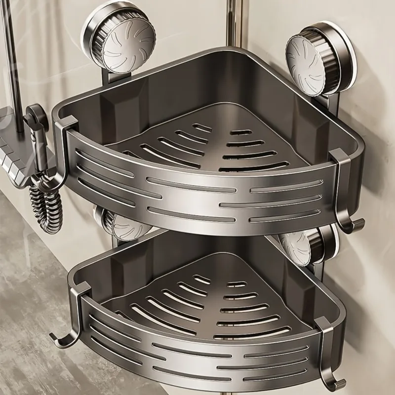Triangular Space-Saving Suction Cup Bathroom Storage Shelf No Drilling Required