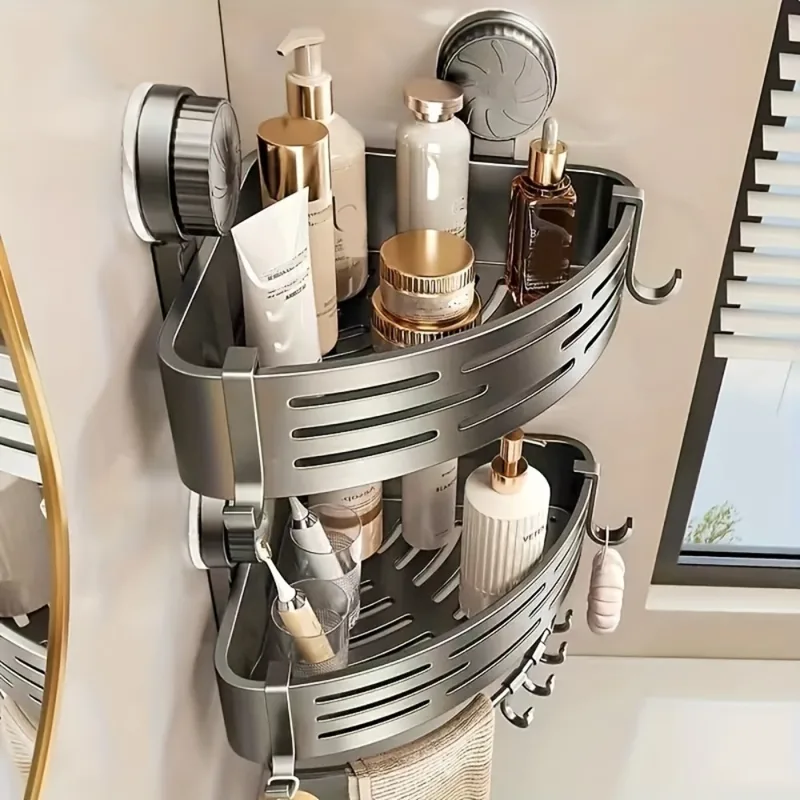 Triangular Space-Saving Suction Cup Bathroom Storage Shelf No Drilling Required — image 3