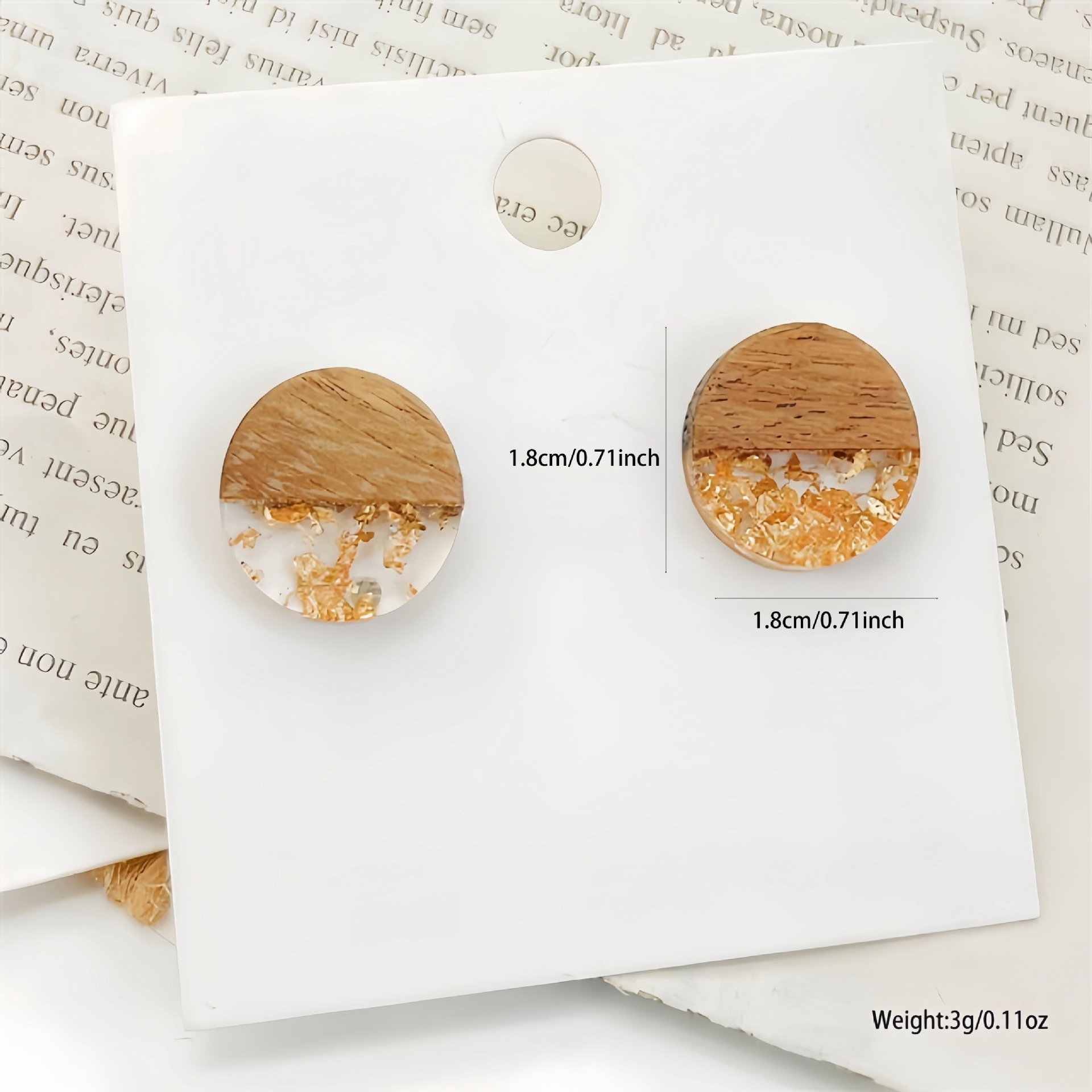 1 Pair Round Gold Foil Resin Wood Splice Earrings Boho Disc Earrings Women's Jewelry 3