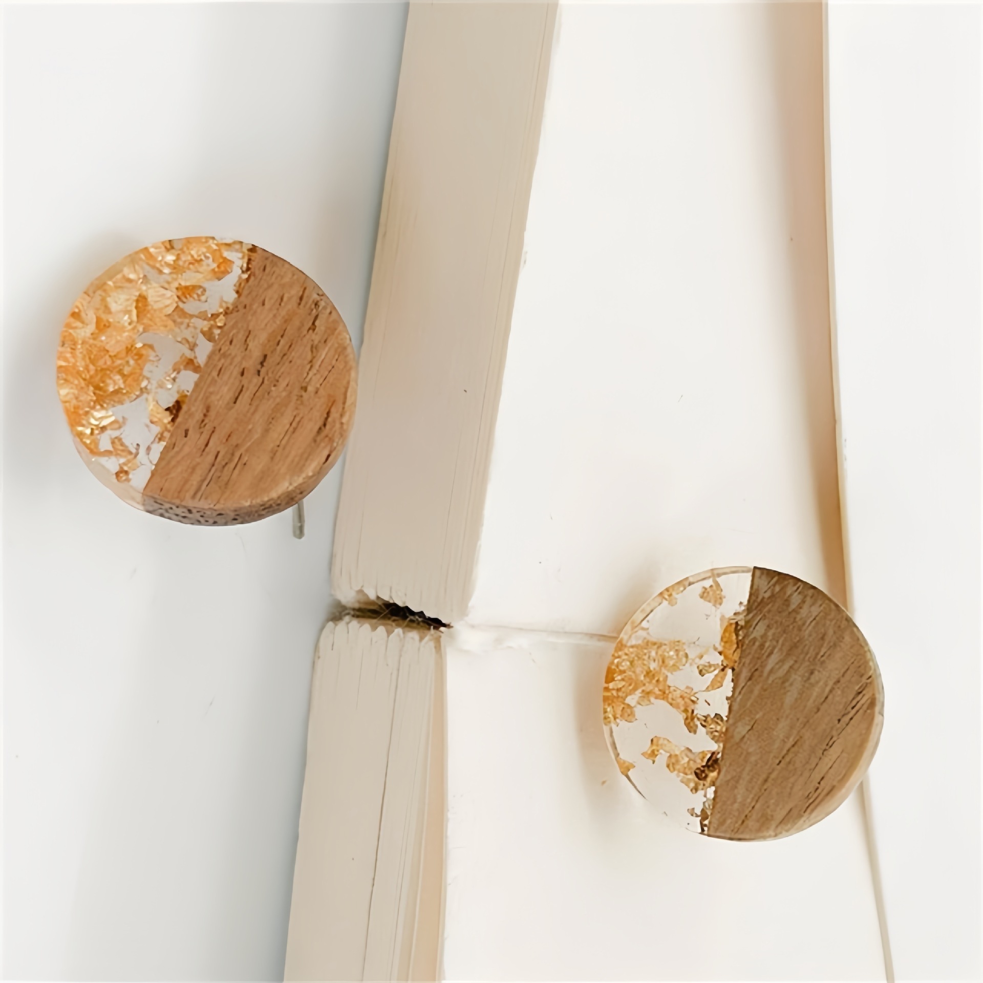 1 Pair Round Gold Foil Resin Wood Splice Earrings Boho Disc Earrings Women's Jewelry