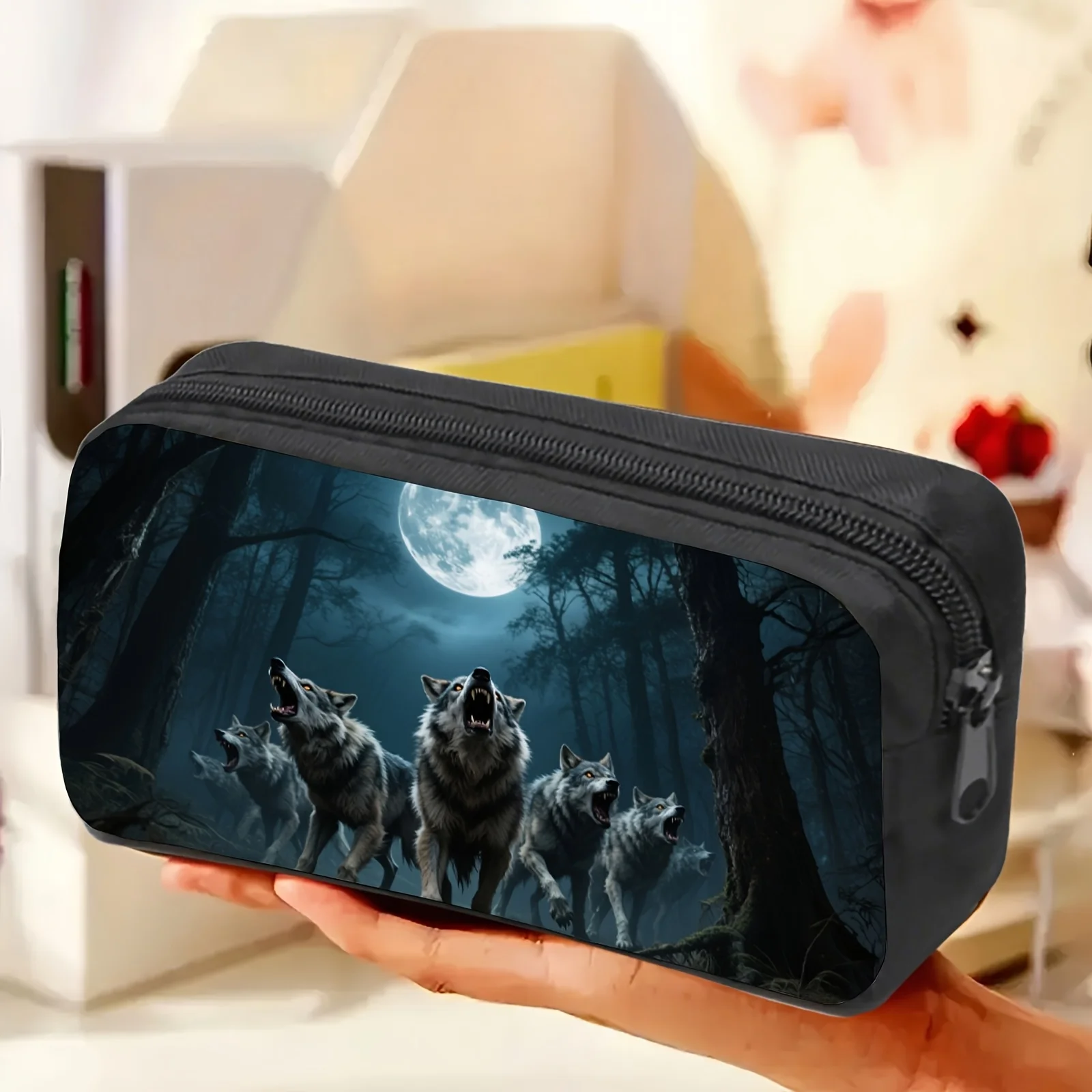 Pencil Case Halloween Night Wolf Pattern Portable Stationery Storage Pouch Stationery Pouch Bag For School And Office Sturdy 4