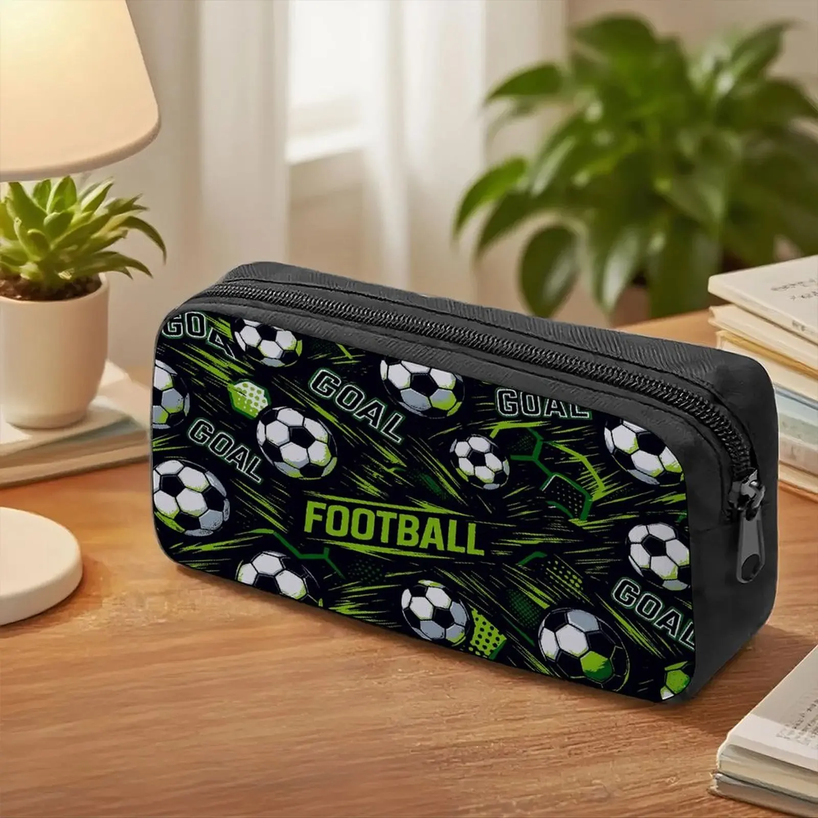 Soccer Themed Pencil Case Lightweight Pen Pouch With Zipper Closure, Durable Stationery Organizer Bag For Daily School Use