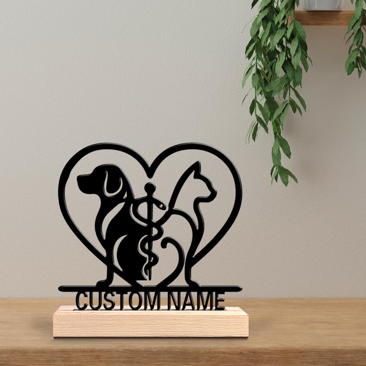 Personalized Custom Dog Love Metal Statue With Wooden Base