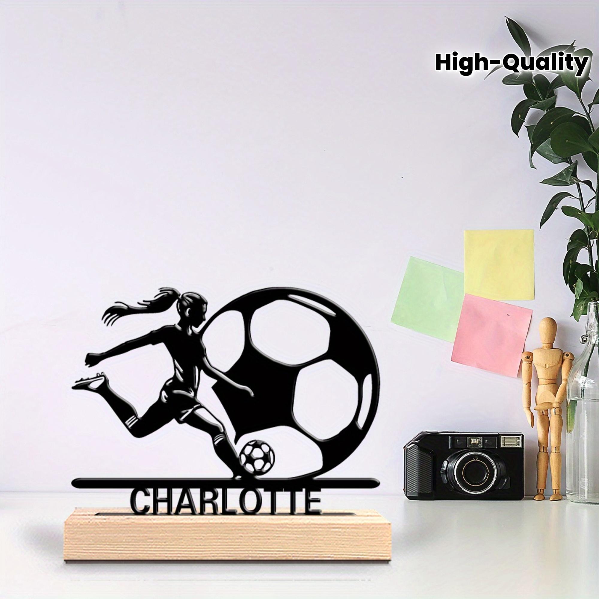 Statuie personalizată de fotbal pentru femei cu bază, decorare pentru birou cu siluetă dinamică a jucătorului, cadou de zi de naștere pentru fanii sportului