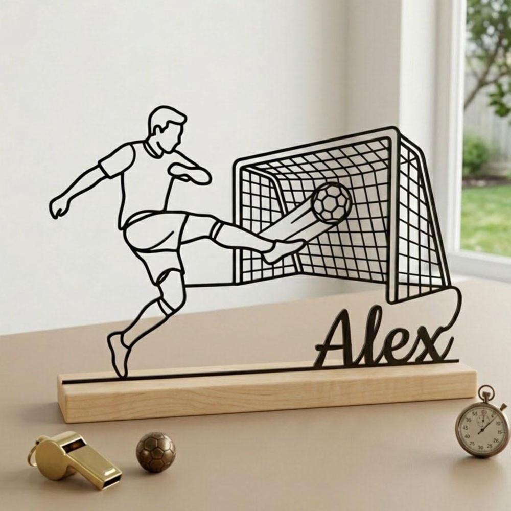 Ornament personalizat de birou pentru jucător de fotbal cu bază, decor personalizat cu nume, cadou de zi de naștere pentru fanii fotbalului, decorație