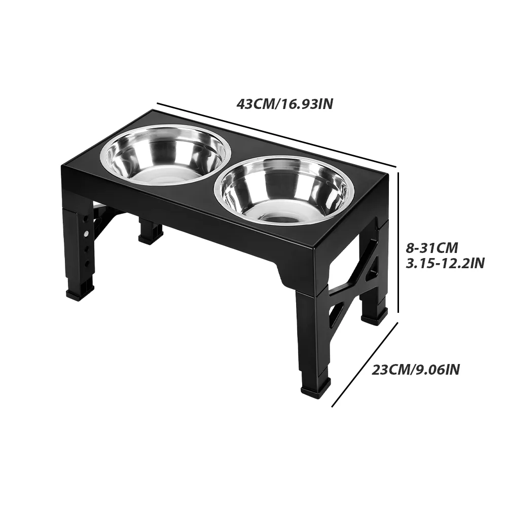 Dog Feeder Bowls Adjustable Raised Stand with Double Stainless Steel Food Water Bowls Small Medium Large Dogs Feeding Station - Default