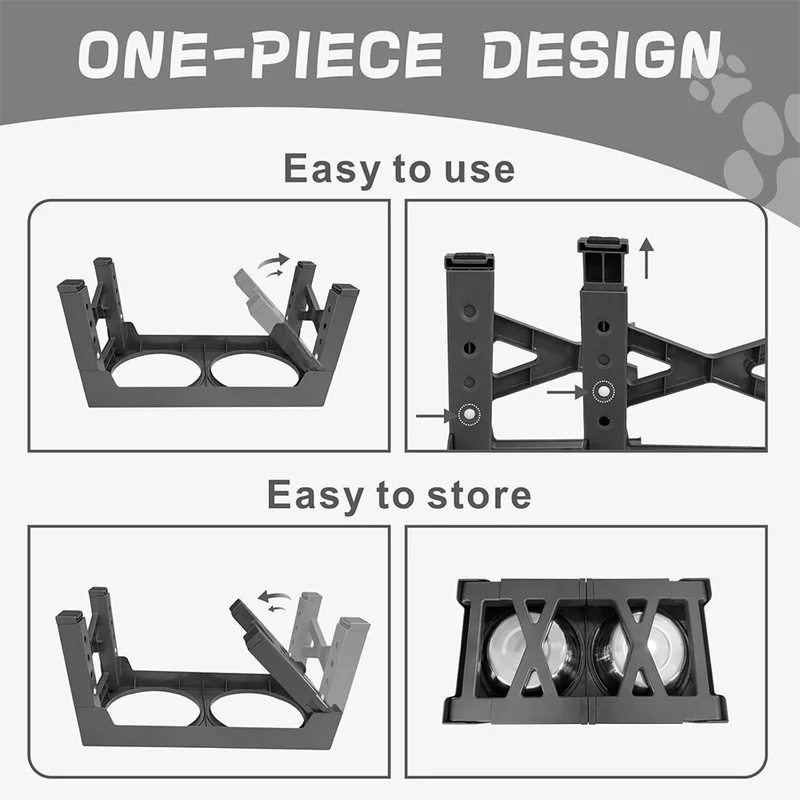 Dog Feeder Bowls Adjustable Raised Stand [Black]