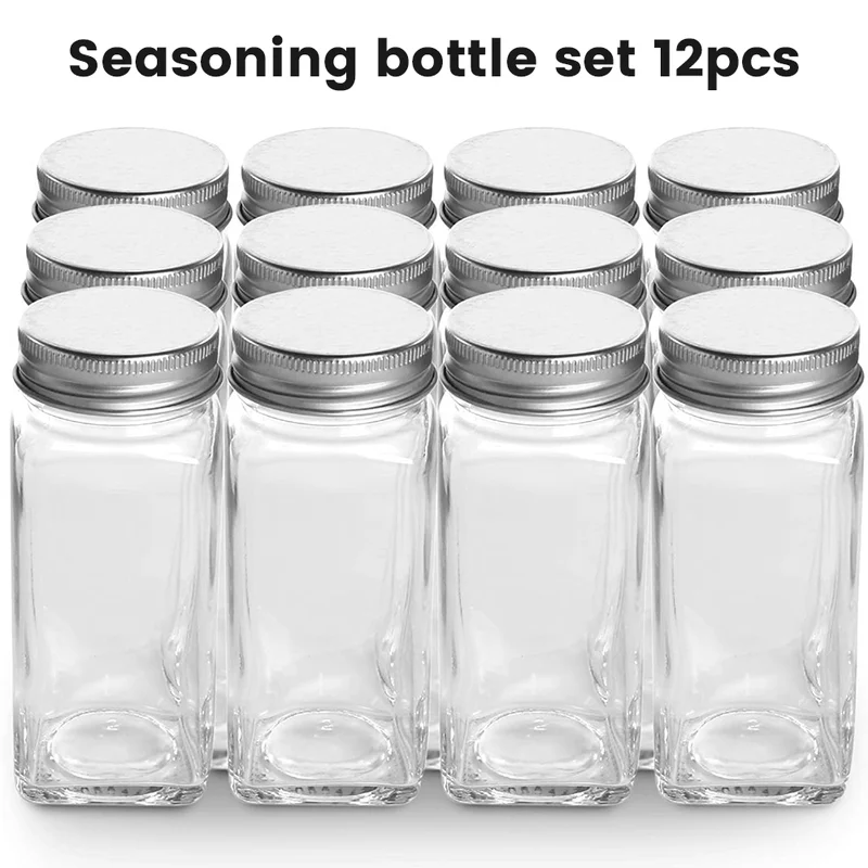12pc 120ml Glass Spice Bottle Jars Set, Transparent