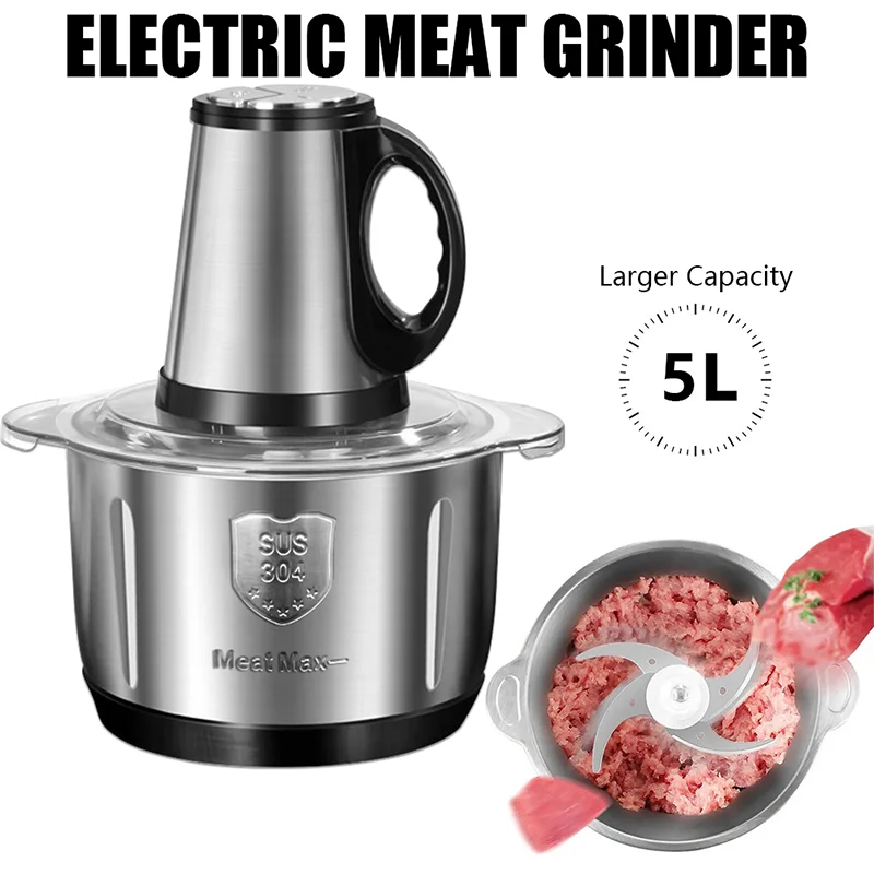 5L Electric Meat Grinders 5-leaves Food Crusher Stainless Steel Processor — image 2