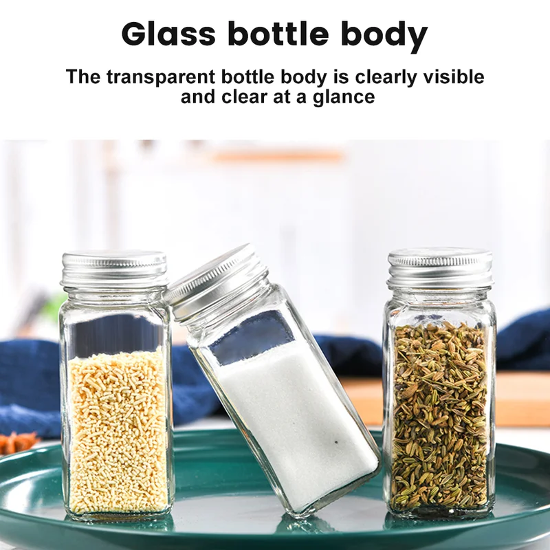 12pc 120ml Glass Spice Bottle Jars Set, Transparent Airtight Rectangular — image 2