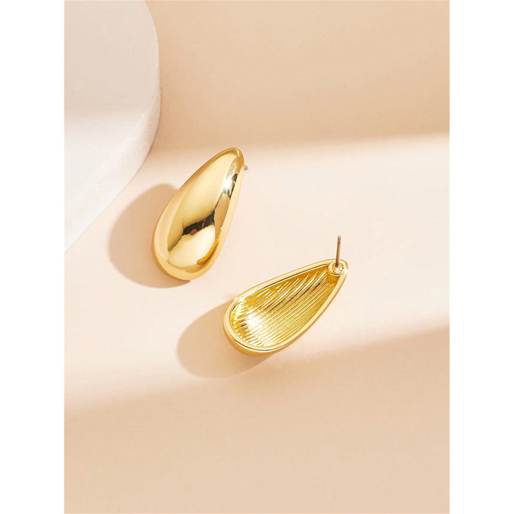 1 Pair Gold Thick Drop Earrings, Polished Solid Metal Drop Earrings Women's Jewelry