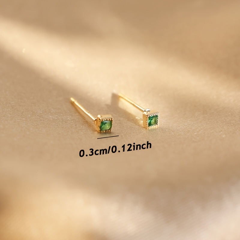 Mini Green Zircon Square Stud Earrings